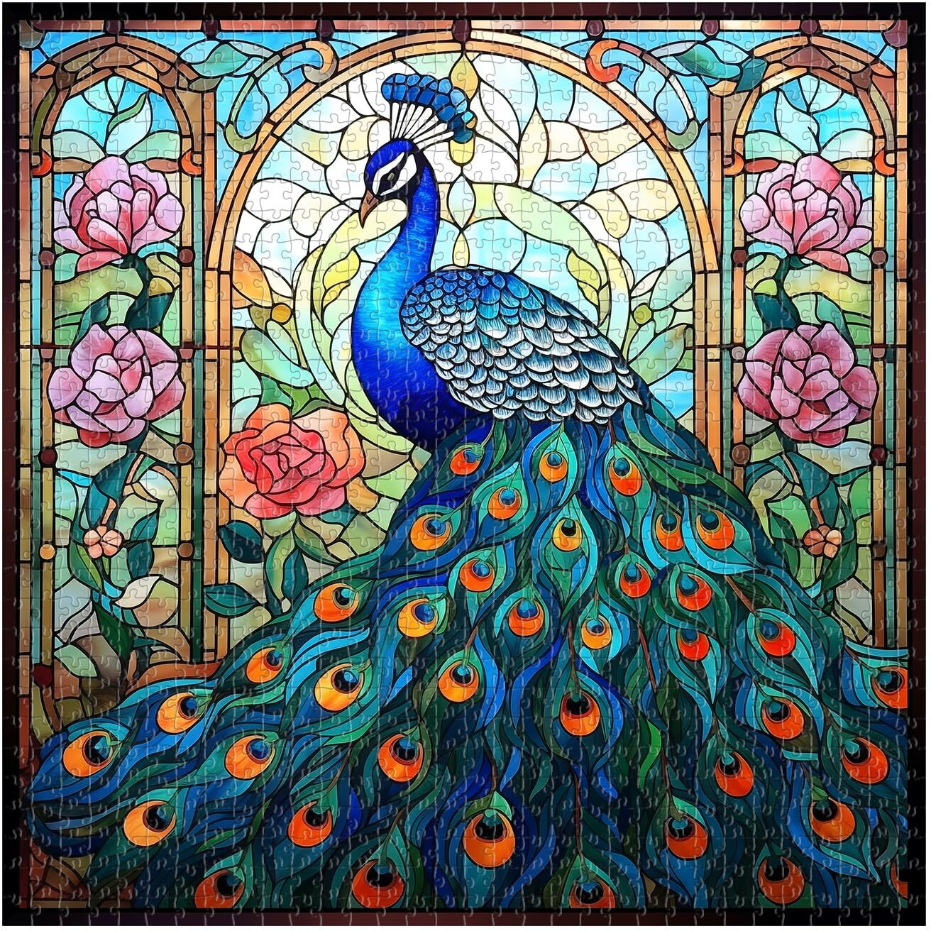 Stained Glass Peacock Puzzles For Adults 1000 Pieces  Vintage Bird Art Puzzle  Impossible Hard Challenging Jigsaw Puzzles For Adults  Colorful Peacock Garden Puzzle As Home Wall Decor