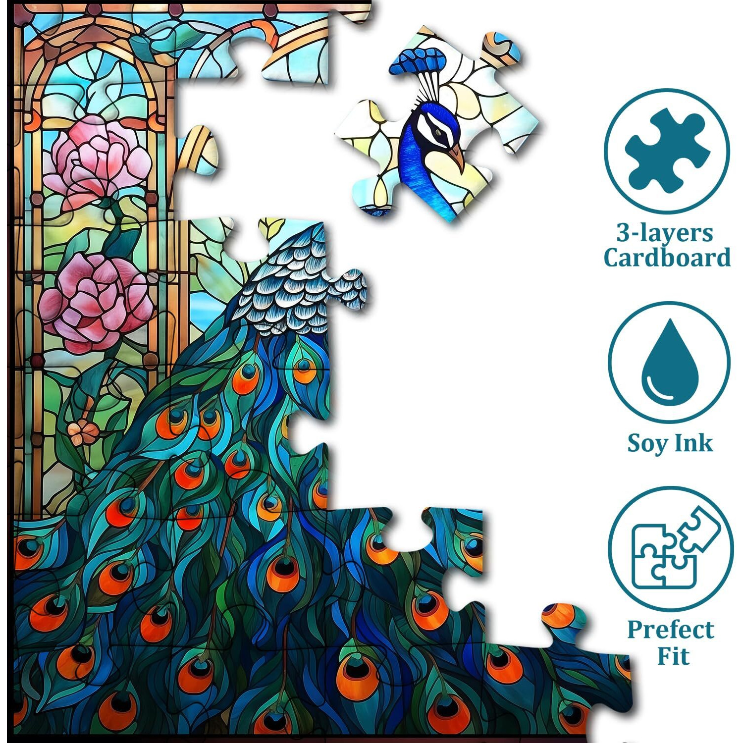Stained Glass Peacock Puzzles For Adults 1000 Pieces  Vintage Bird Art Puzzle  Impossible Hard Challenging Jigsaw Puzzles For Adults  Colorful Peacock Garden Puzzle As Home Wall Decor