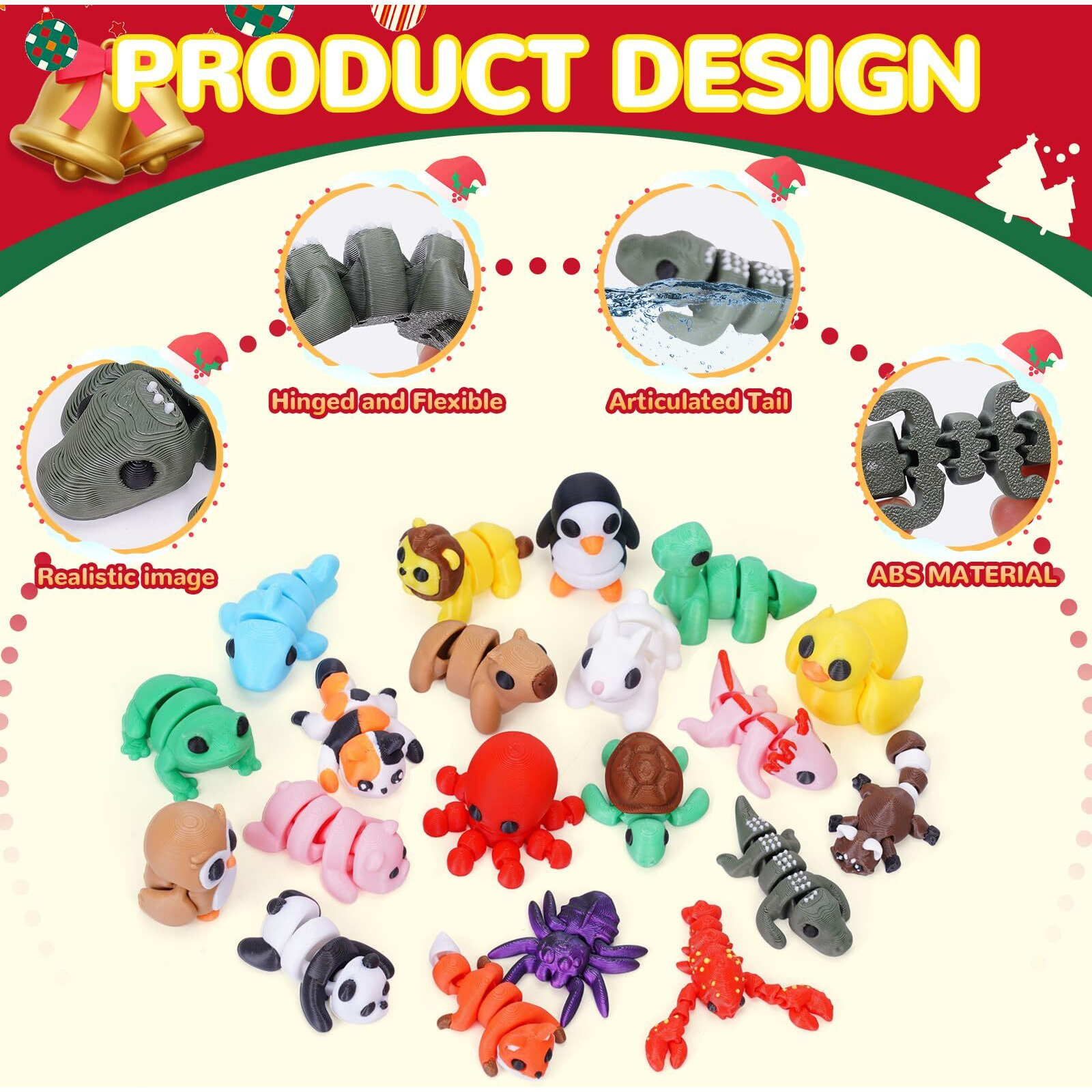 Gencokok 20Pcs Mini Animals Set  3D Printed Little Animals Articulated Flexible Fidget Toy  Mini Animal Figurines Toy  3D Printed Cute Animal Toys Home  Office  Executive Desk For Christmas Decoration