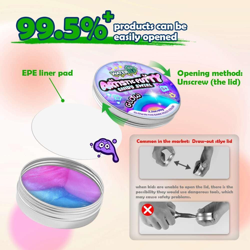 Waterelf Glow In The Dark Sensory Putty Multi-Color  Non-Toxic Stress Relief Putty  Non-Sticky Creative Fidget Putty Toy For Kids Boys Girls Adults - 3.11 Inch 3.2 Oz - P005-Rose Red/Blue/Purple