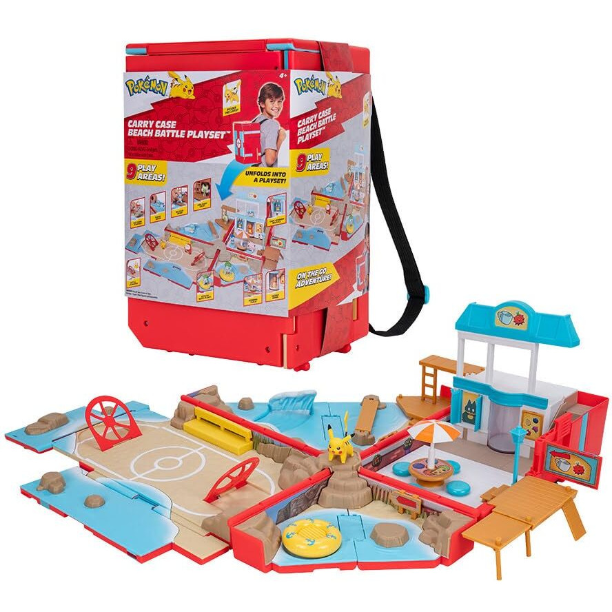 Pokemon Carry Case Beach Battle Playset - Portable Transforming Backpack Playset With Action Features And 2-Inch Pikachu Battle Figure
