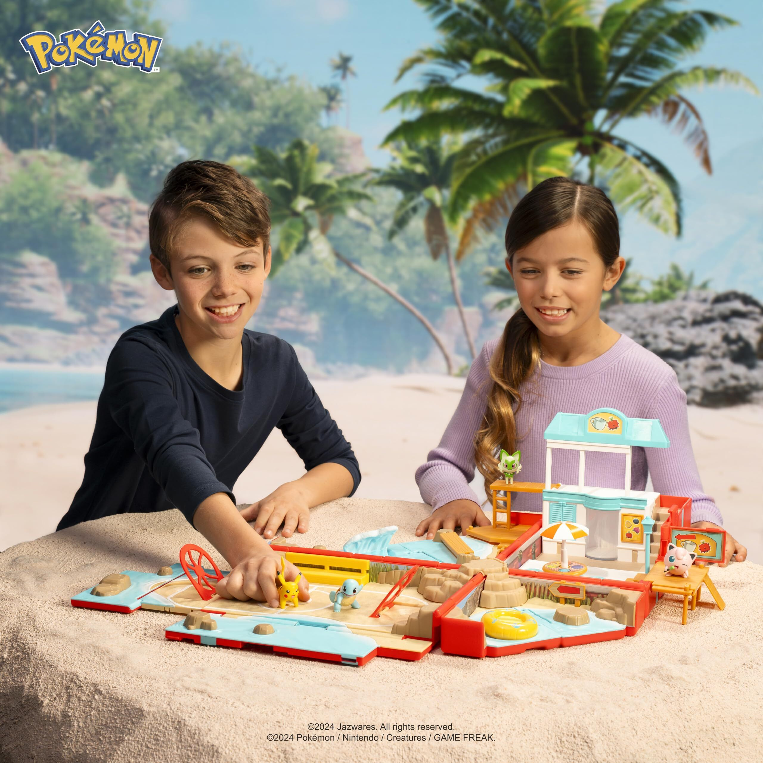 Pokemon Carry Case Beach Battle Playset - Portable Transforming Backpack Playset With Action Features And 2-Inch Pikachu Battle Figure
