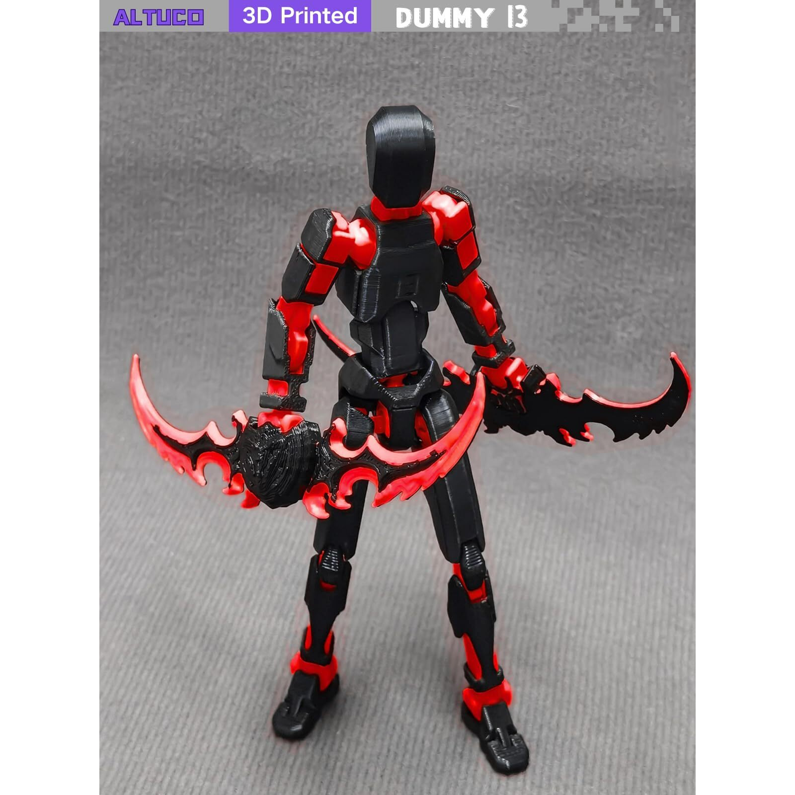 Altuco Assembled T13 Action Figure With Multiple Accessories Black-Red 3D Printed Multi-Jointed Titan 13 Figure Dummy 13 Desktop Decorative Toy