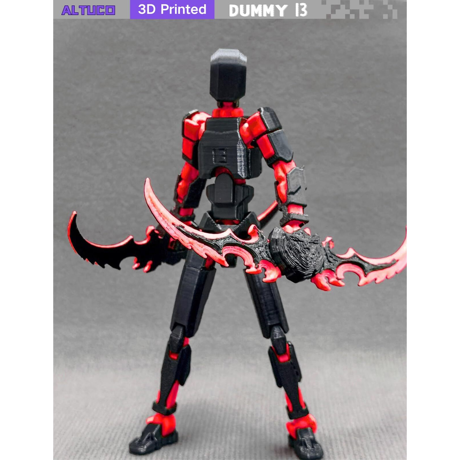 Altuco Assembled T13 Action Figure With Multiple Accessories Black-Red 3D Printed Multi-Jointed Titan 13 Figure Dummy 13 Desktop Decorative Toy