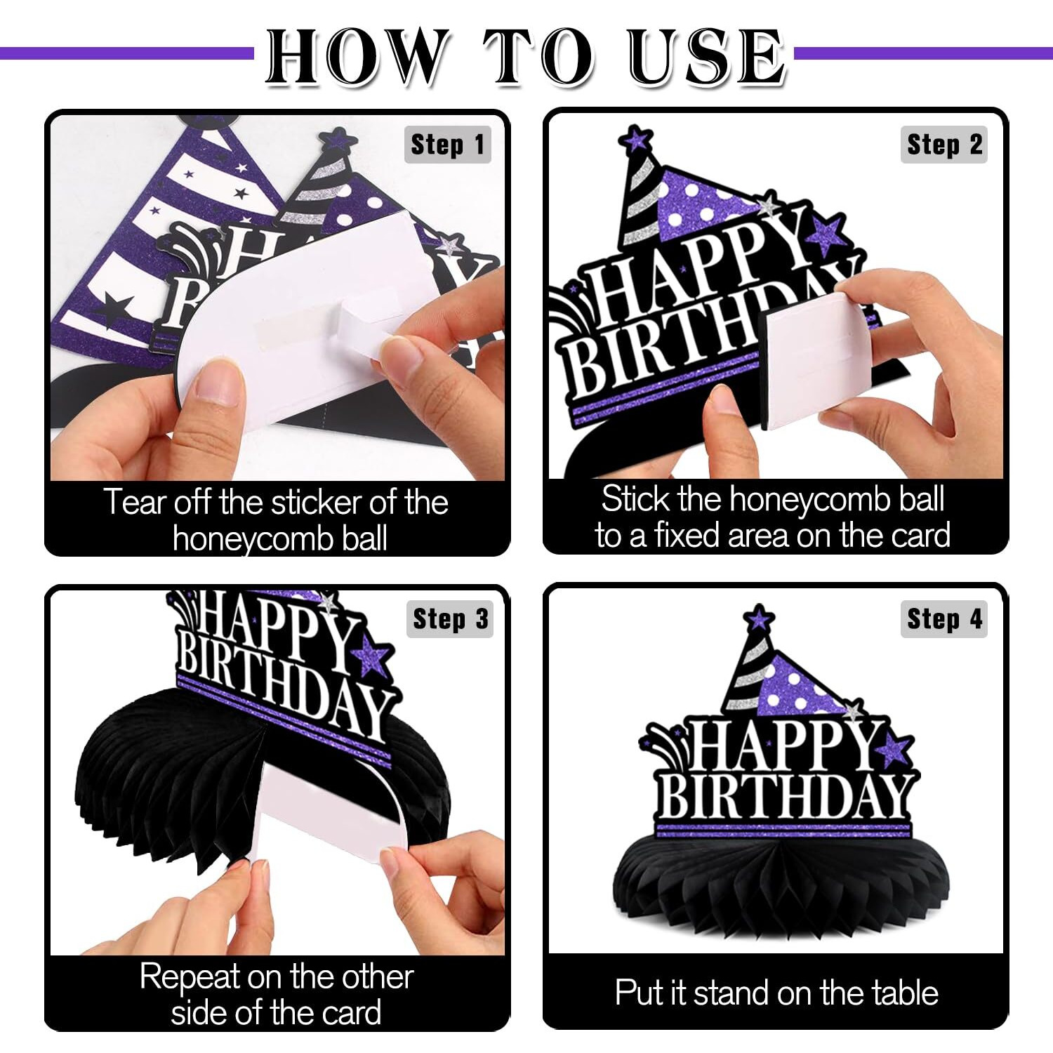 Laskyer Happy 90Th Birthday Party Decorations  Glitter Shiny Honeycomb Table Centerpieces Ninety Years Old Birthday Party Photoprop Sign. - Purple Glitter