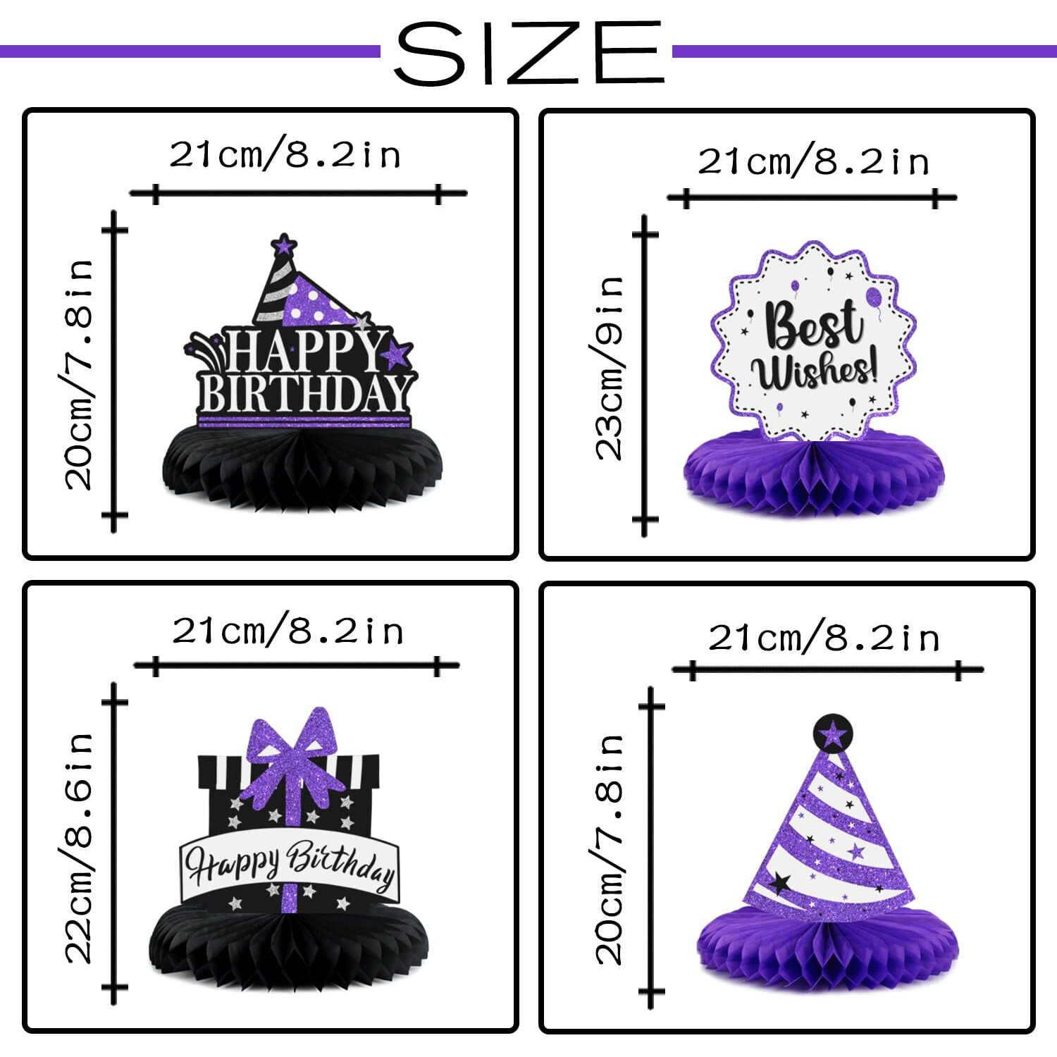 Laskyer Happy 90Th Birthday Party Decorations  Glitter Shiny Honeycomb Table Centerpieces Ninety Years Old Birthday Party Photoprop Sign. - Purple Glitter