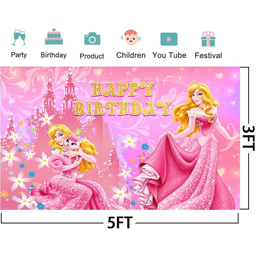 Princess Backdrop For Birthday Party Decorations  Princess Aurora Background For Baby Shower Party Cake Table Decorations Supplies  Sleeping Beauty Theme Banner  5X3Ft