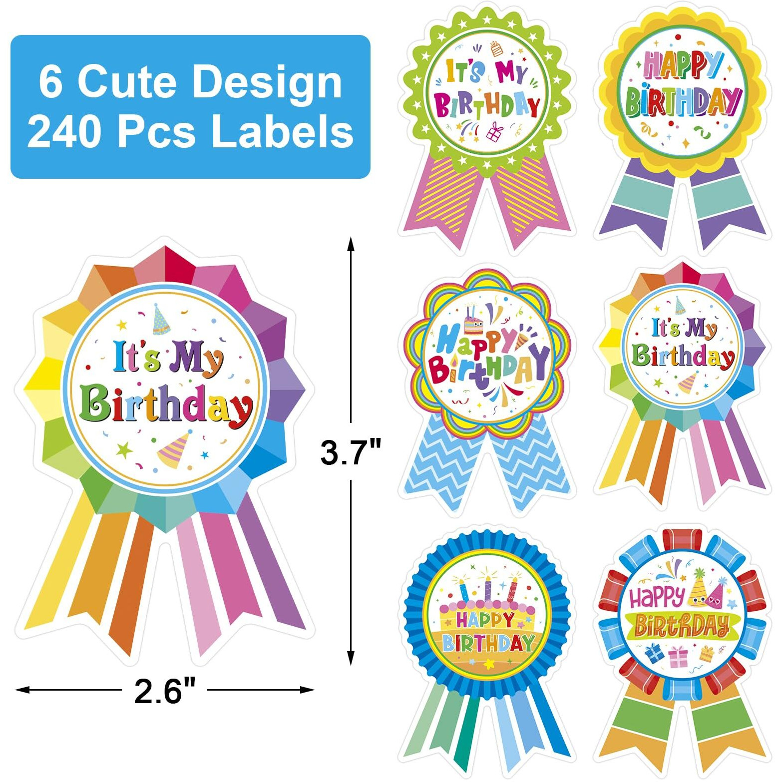 Happy Birthday Badge Stickers For Kids - 240 Pcs It's My Birthday Stickers For Teachers Students Home Classroom Birthday Party Decoration