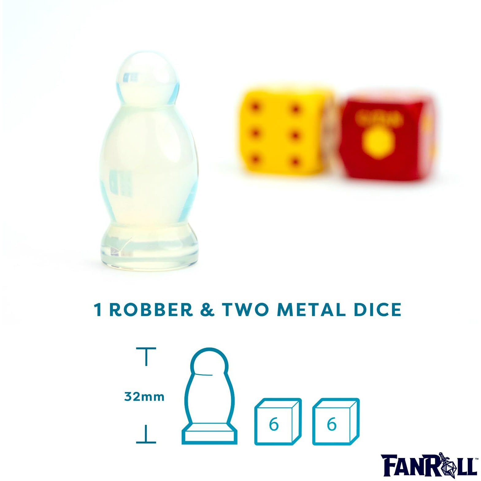 Fanroll Compatible With Catan Premium Robber & Metal Dice Set  Opalite