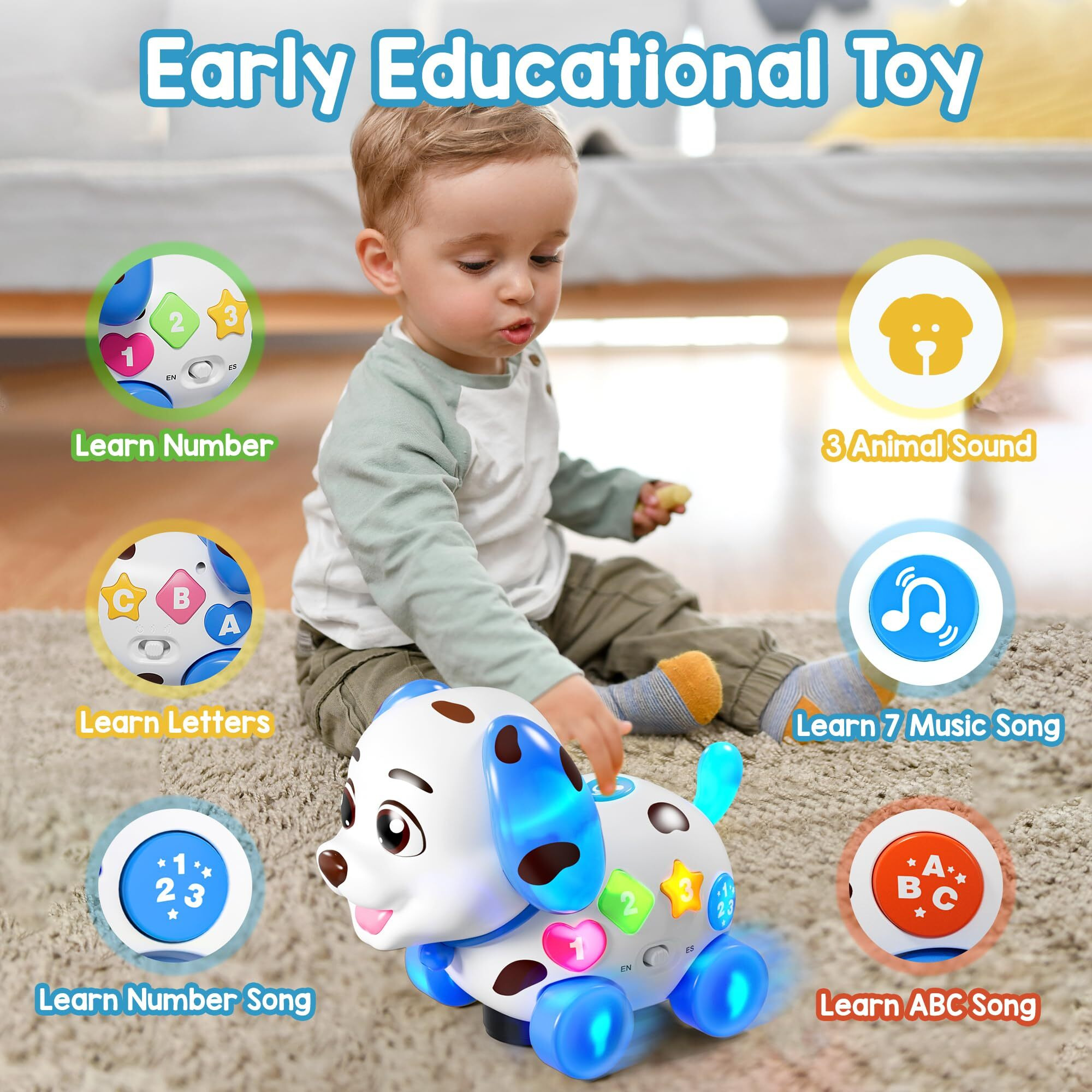 Musical Toy For 1 Year Old Boy Girl  Baby Toys 6-12-18 Months  Puppy Toddler Learning Toy For 1 Year Old Girl Gift  Bilingual Educational Toy With Music Light  1St Birthday Gift For Toddlers 1-2