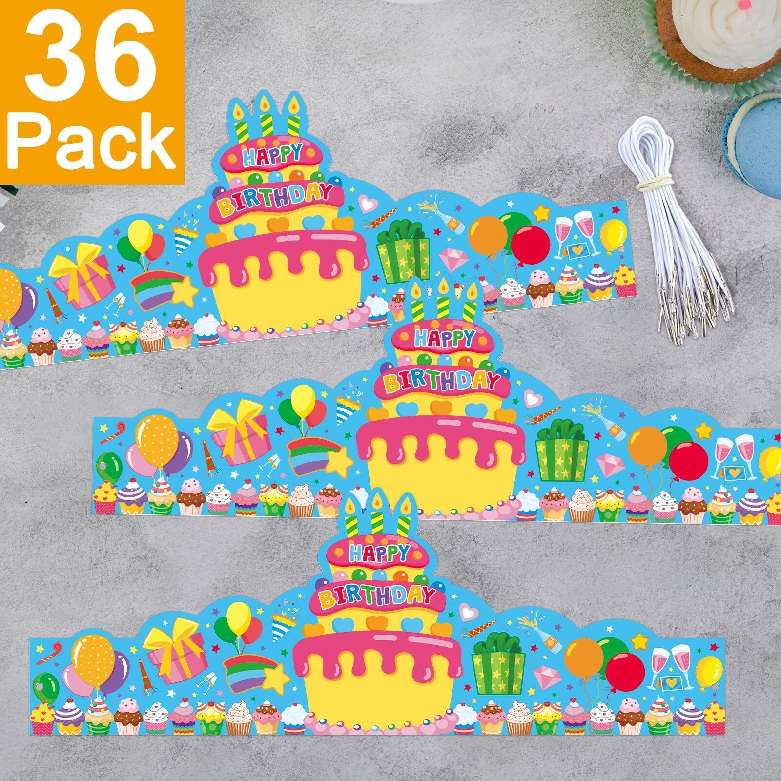 Tendfine 36 Pack Birthday Crowns For Kids Colorful Paper Party Hats Birthday Crown Set For Teachers Students Classroom