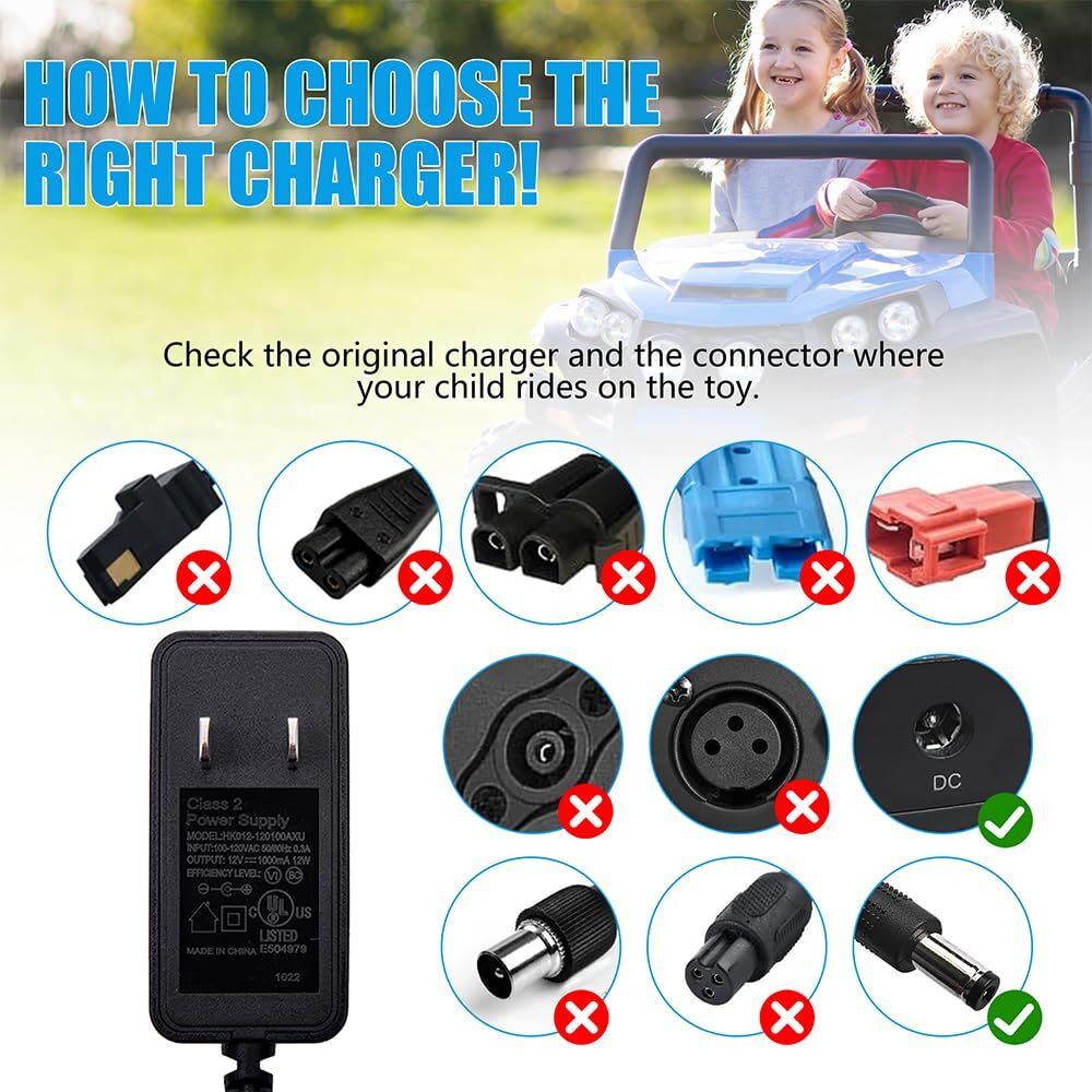 12V Battery Charger For Ride On Toys Car  Universal 12 Volt Battery Charger Class 2 Power Supply  Upgraded 12V Charger For Kids Electric Car Ride On Car For Best Choice  Wrangler  Kid Trax