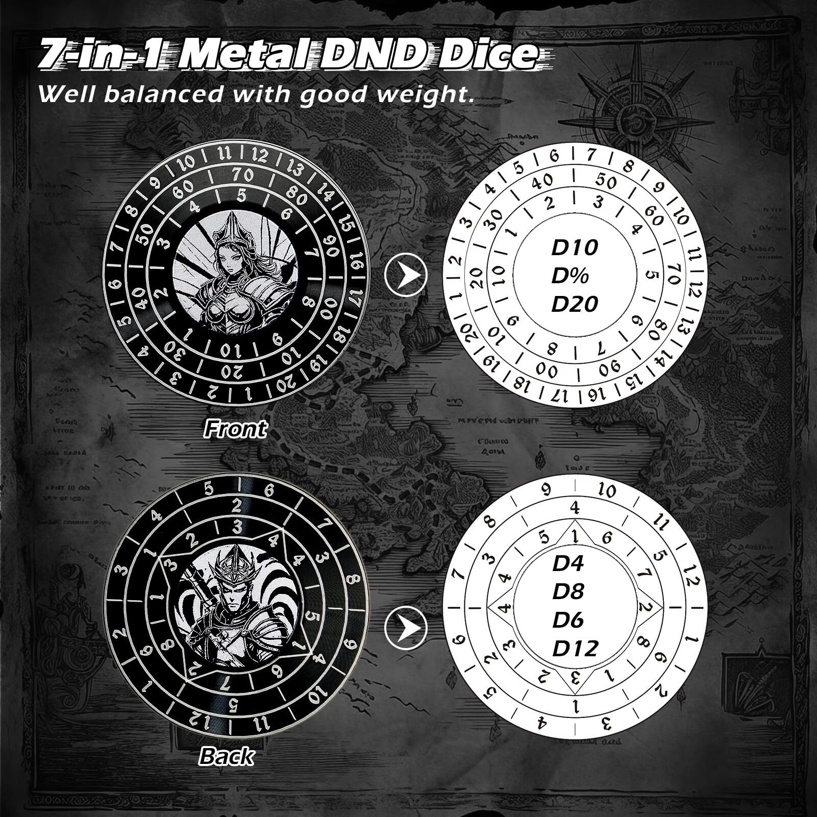 Pjoy Spinner Dice 7-In-1 Metal Dnd Dice Set Built-In D4  D6  D8  D10  D%  D12 And D20 Unique Dice Spinner Fighter Metal D&D Dice For Dungeons And Dragons Dnd Gifts Stocking Stuffers Dados Giratorios