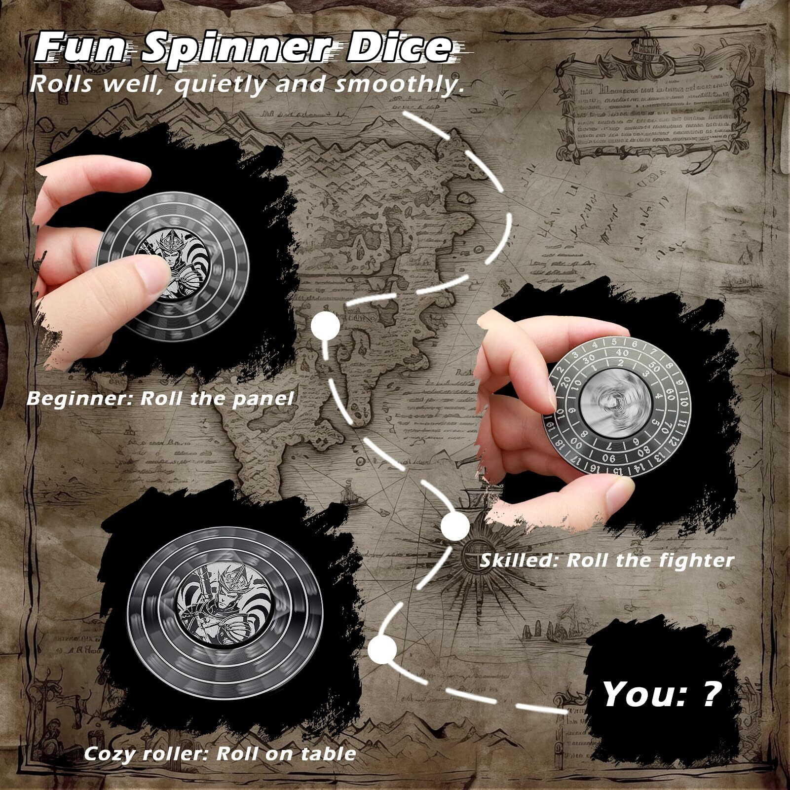 Pjoy Spinner Dice 7-In-1 Metal Dnd Dice Set Built-In D4  D6  D8  D10  D%  D12 And D20 Unique Dice Spinner Fighter Metal D&D Dice For Dungeons And Dragons Dnd Gifts Stocking Stuffers Dados Giratorios