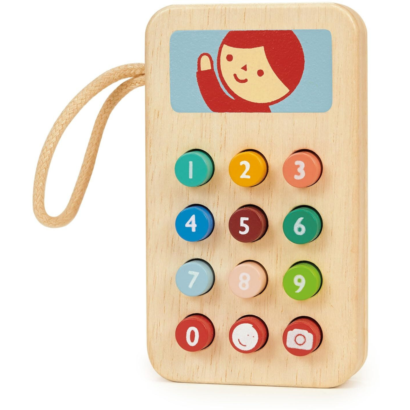 Mentari Toys - Mobile Phone - Solid Wood Phone With Squishy Buttons For Toddlers - Pretend Play Toy Cell Phone - Boost Communication Skills And Language Development - Age 2+