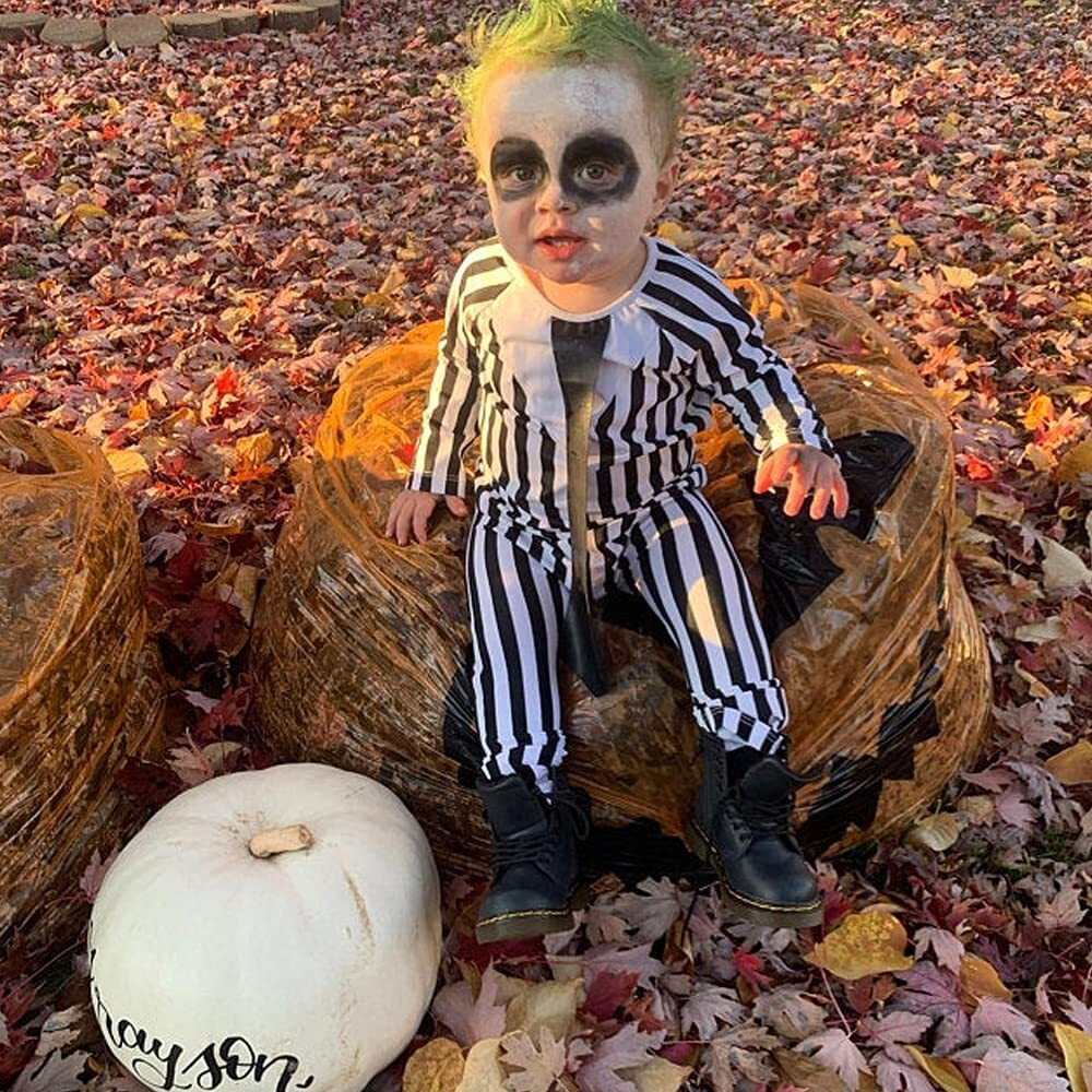 Singcoco Baby Boy Halloween Costume Outfit Newborn Striped Romper (Black 6-12 Months)