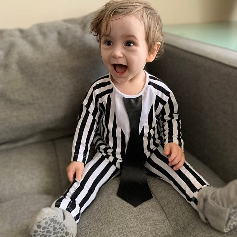 Singcoco Baby Boy Halloween Costume Outfit Newborn Striped Romper (Black 6-12 Months)