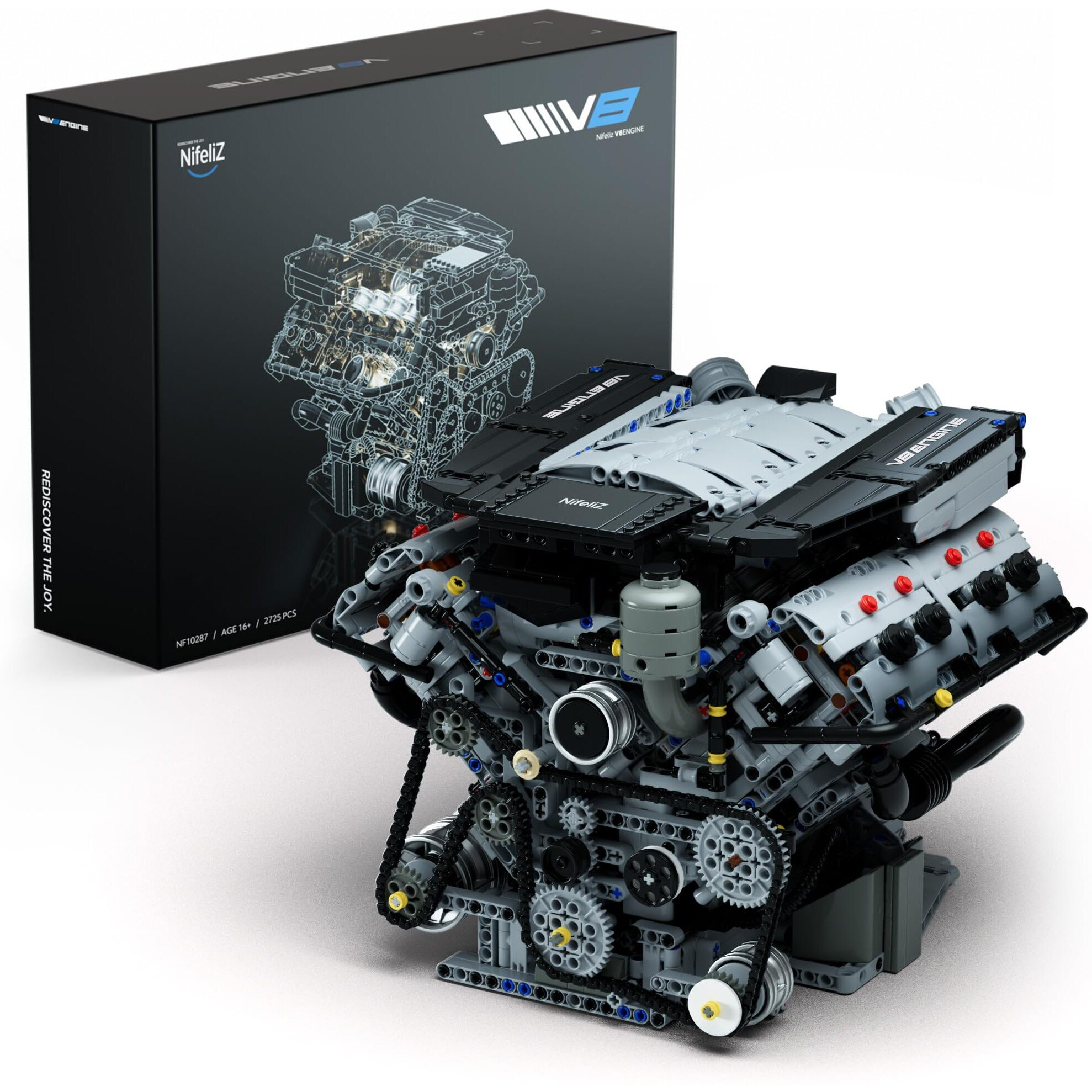 Nifeliz V8 Engine Building Set  Exclusive Advanced Collector's Engine Model  Physical Science Experiment Toy For Adults  Home Or Office DCor (2725 Pcs  Nf10287)