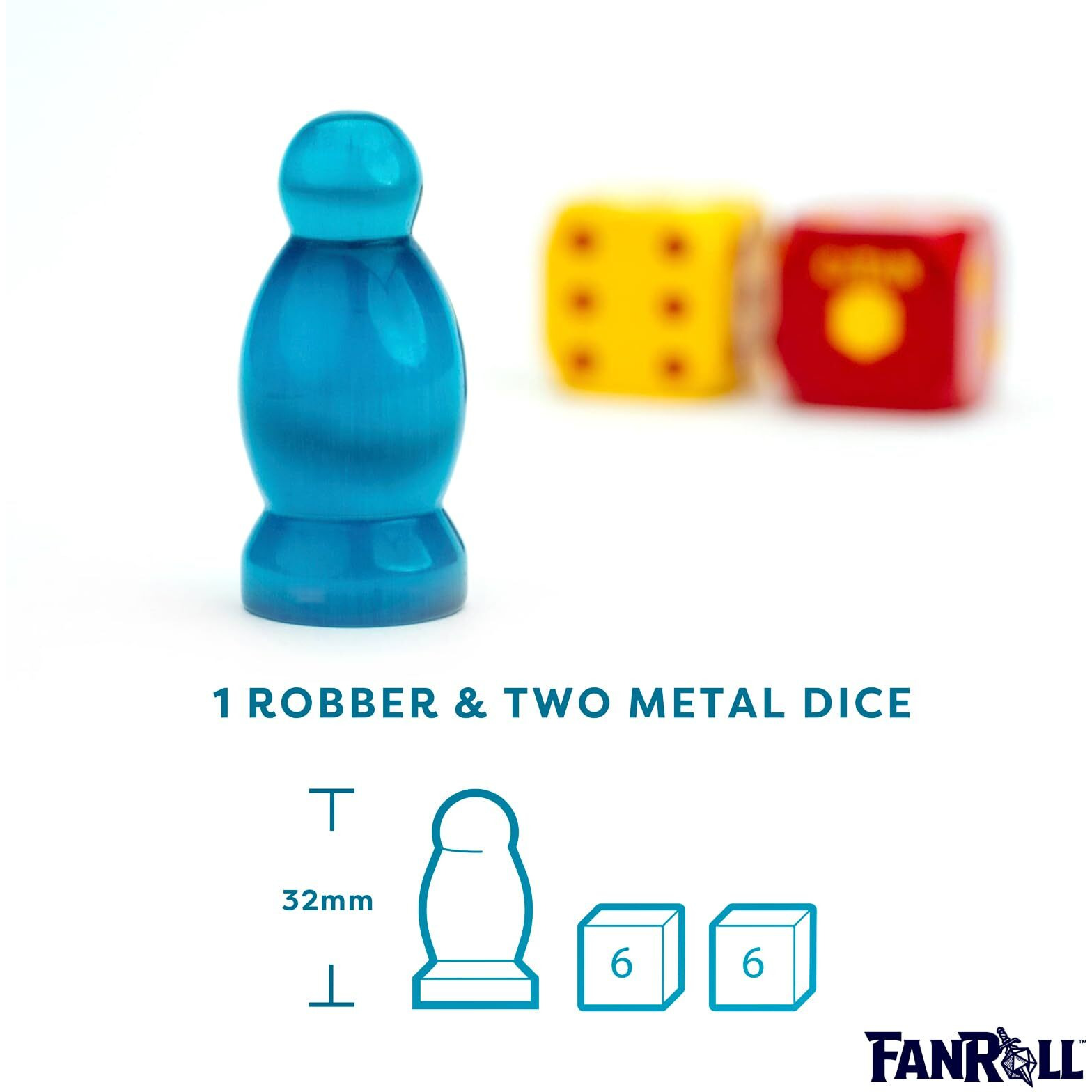 Fanroll Compatible With Catan Premium Robber & Metal Dice Set  Cat's Eye Aquamarine
