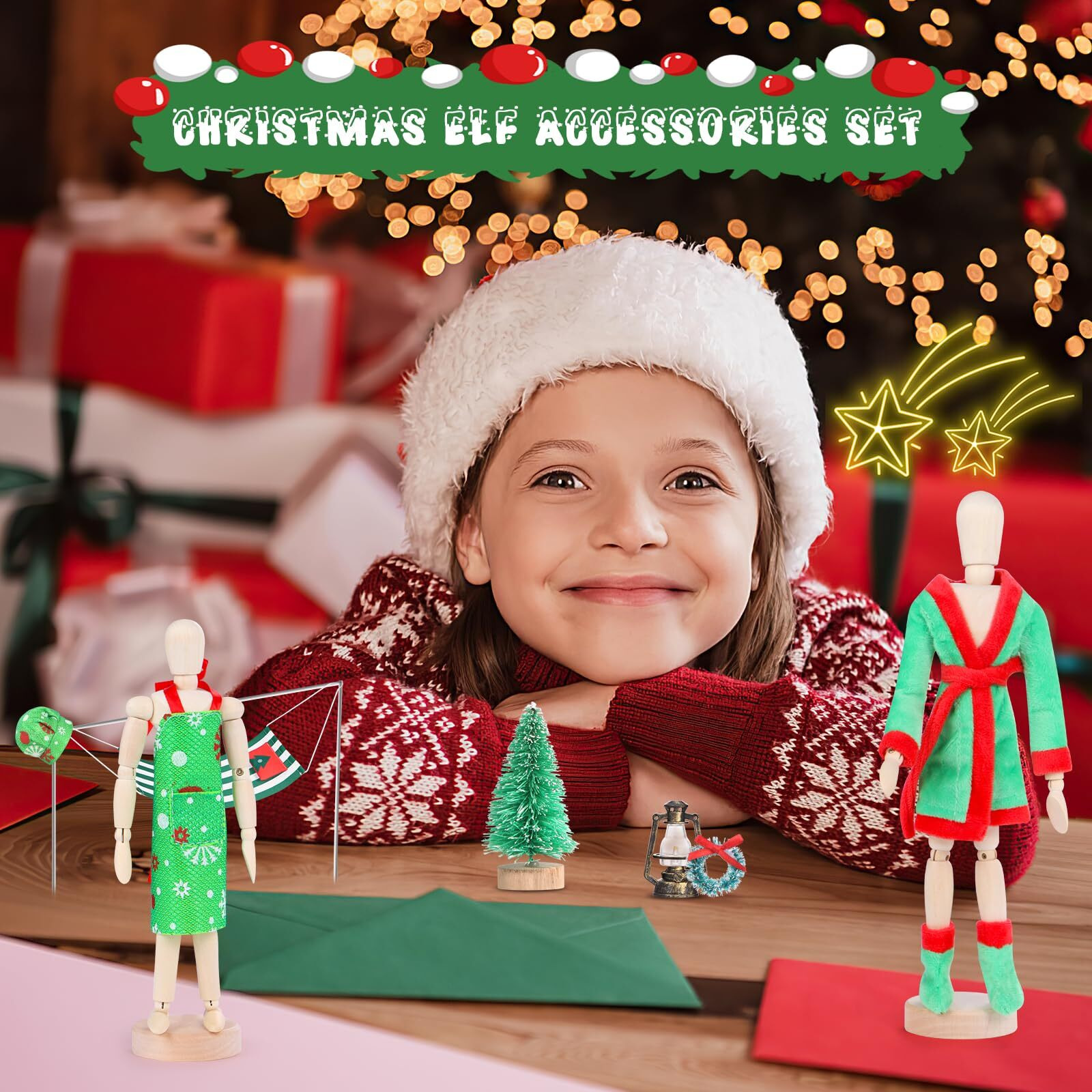20 Pcs Christmas Elf Accessories Clothes  Sleeping Bag Elf Accessory For Elf Doll Include Elf Sleeping Bag Apron Chef Hat Sweater Scarf Glasses Bathrobe Shoes Hammock For Elf Doll Decor