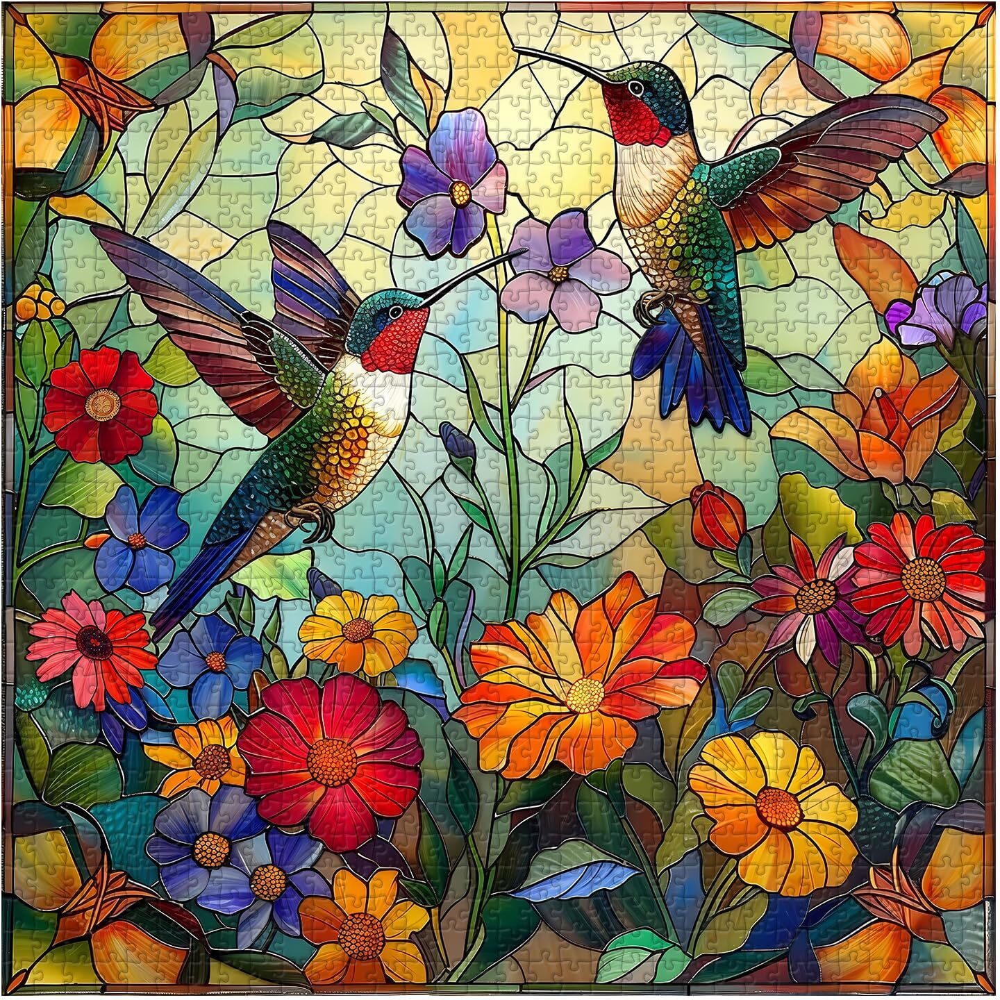 Stained Glass Puzzles For Adults 1000 Pieces  Pickforu Colorful Flower Hummingbird Jigsaw Puzzles  Mosaic Bird Puzzles As Home Decor