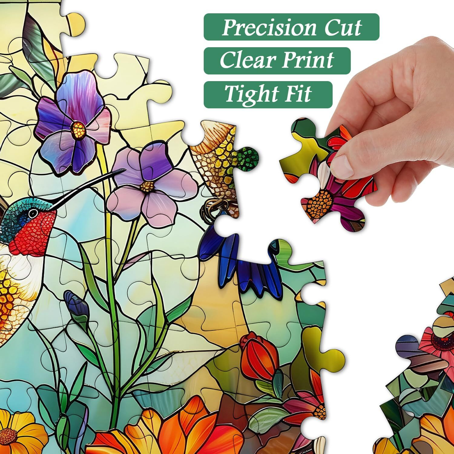 Stained Glass Puzzles For Adults 1000 Pieces  Pickforu Colorful Flower Hummingbird Jigsaw Puzzles  Mosaic Bird Puzzles As Home Decor