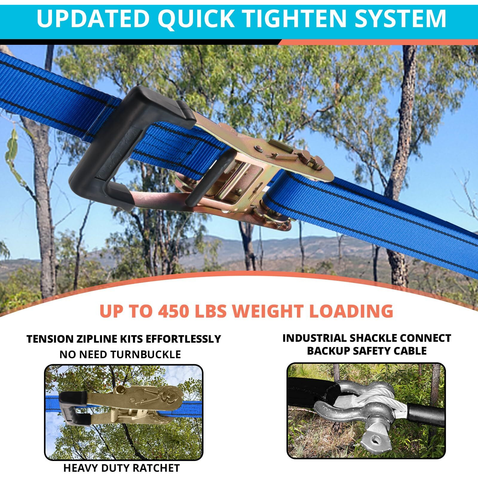Hokinety Zip Line Kit For Kids Adults  Up To 450Lbs 200Ft Quick Setup Zipline For Backyard Outdoor With 100% Rust Proof Removable Trolley Swing Seat Safety Harness Spring Brake