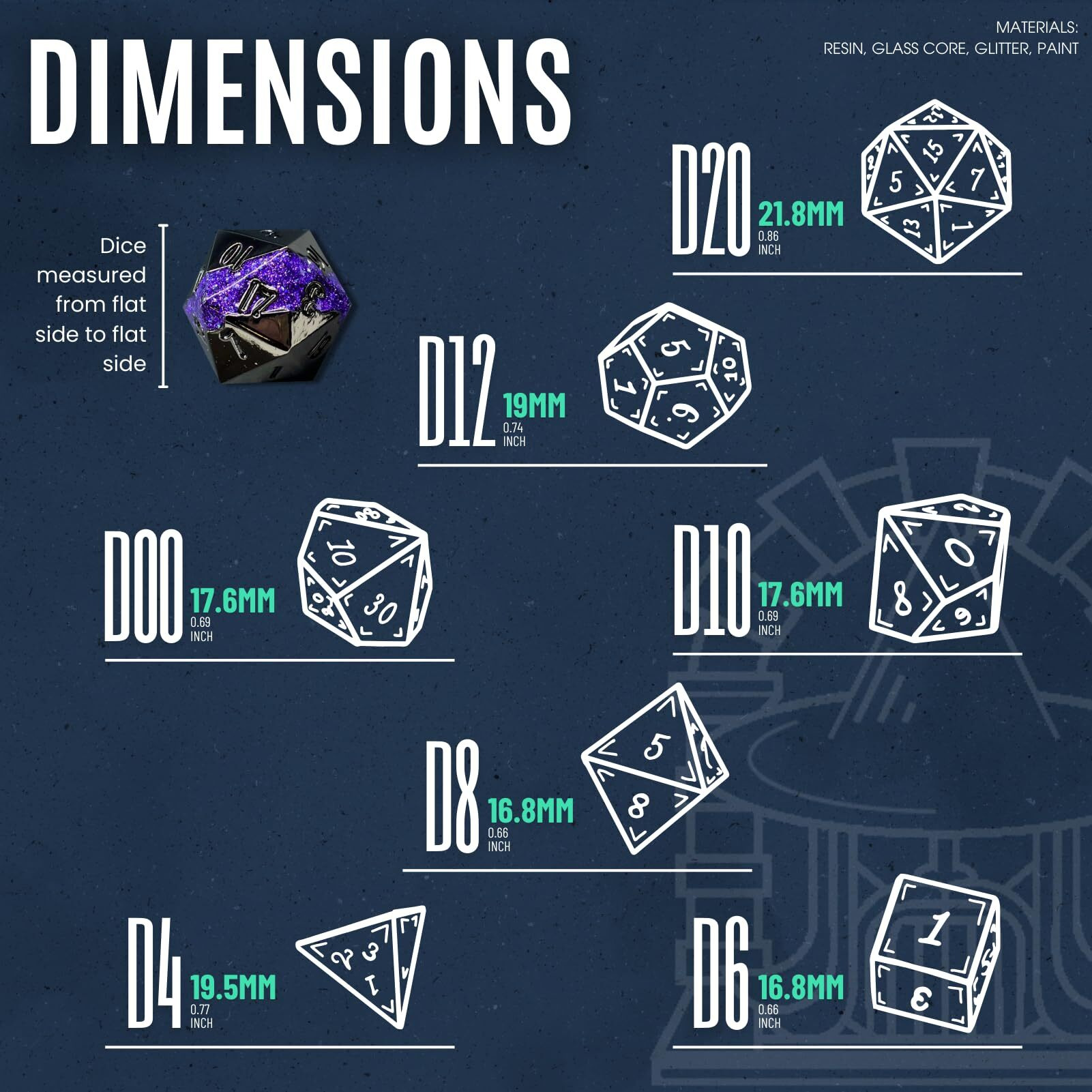 Sage's Portal Metal Riftstone Dnd Dice 7-Pc Polyhedral Dice Set For Dnd Ttrpg Dungeons And Dragons Pathfinder Oversized Designer Dice (Gloss Black/Purple)