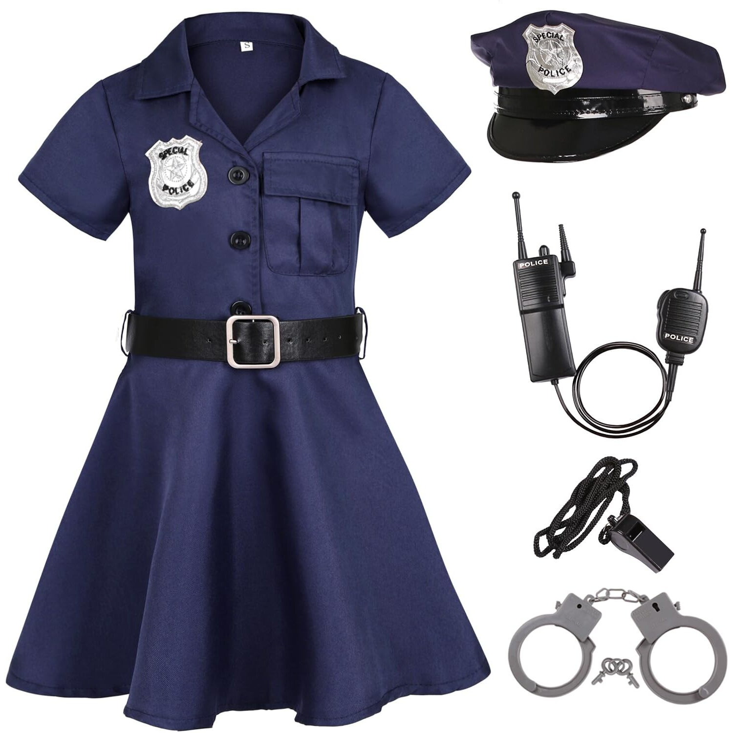 Gortykor Girls Police Officer Costume Cop Outfit For Girls Cop Halloween Dress Up (9-10 Years)