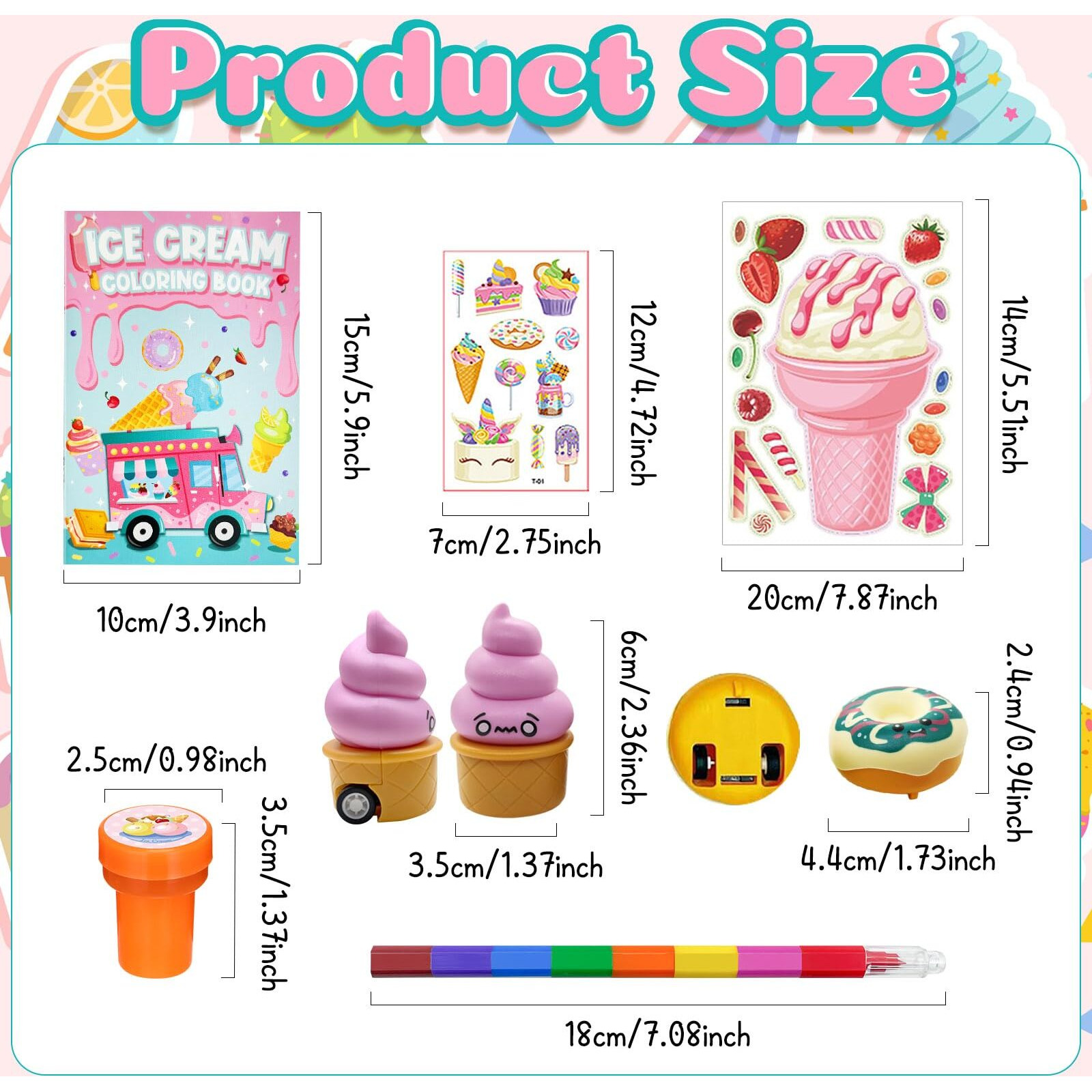 72 Pcs Ice Cream Coloring Book Party Favors Set  Candyland Donut Birthday Party Pinatas Goodie Bag Fillers Cand Supplies Craft Diy Kit Face Stickers Tattoo For Classroom Sweet Candy Party