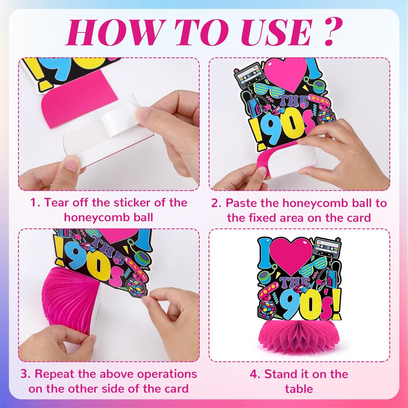 Dtofoot 10 Pcs 90S Party Decorations  90S Retro Honeycomb Centerpieces Back To 90S Party Table Centerpieces 1990S Vintage Birthday Party Favors Supplies 90S Themed Party Decorations