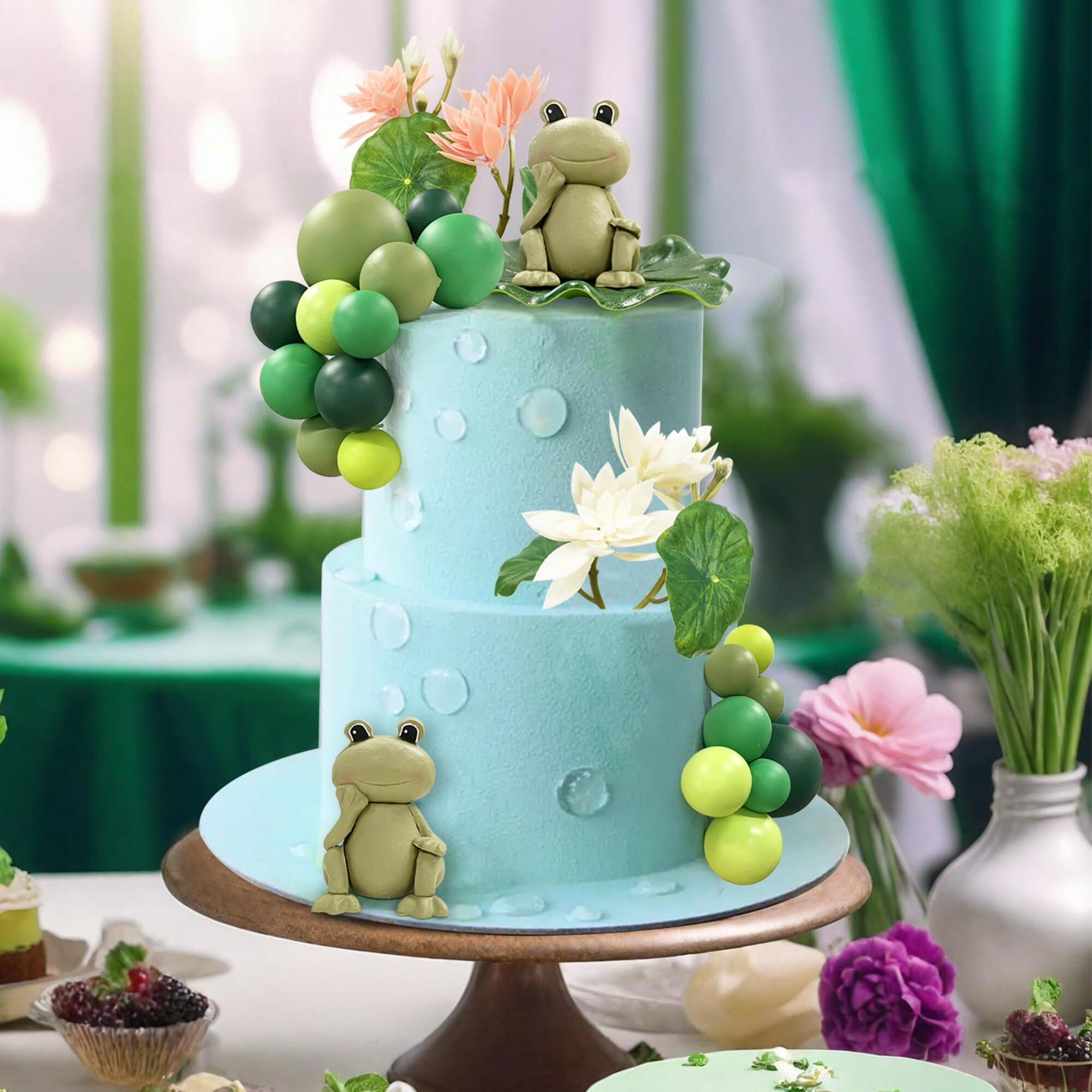 25 Pcs Frog Cake Topper Frog Cake Decorations Ball Cake Topper For Boys Girls Frog Birthday Rainforest Party Decoration