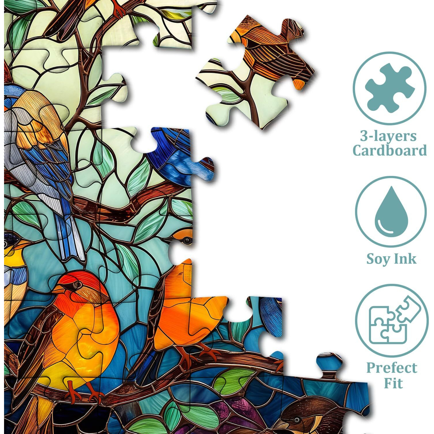 Stained Glass Puzzle Bird Puzzles For Adults 1000 Pieces  Round Bird Tree Jigsaw Puzzle  Impossible Hard Difficult Challenging Puzzles For Adults