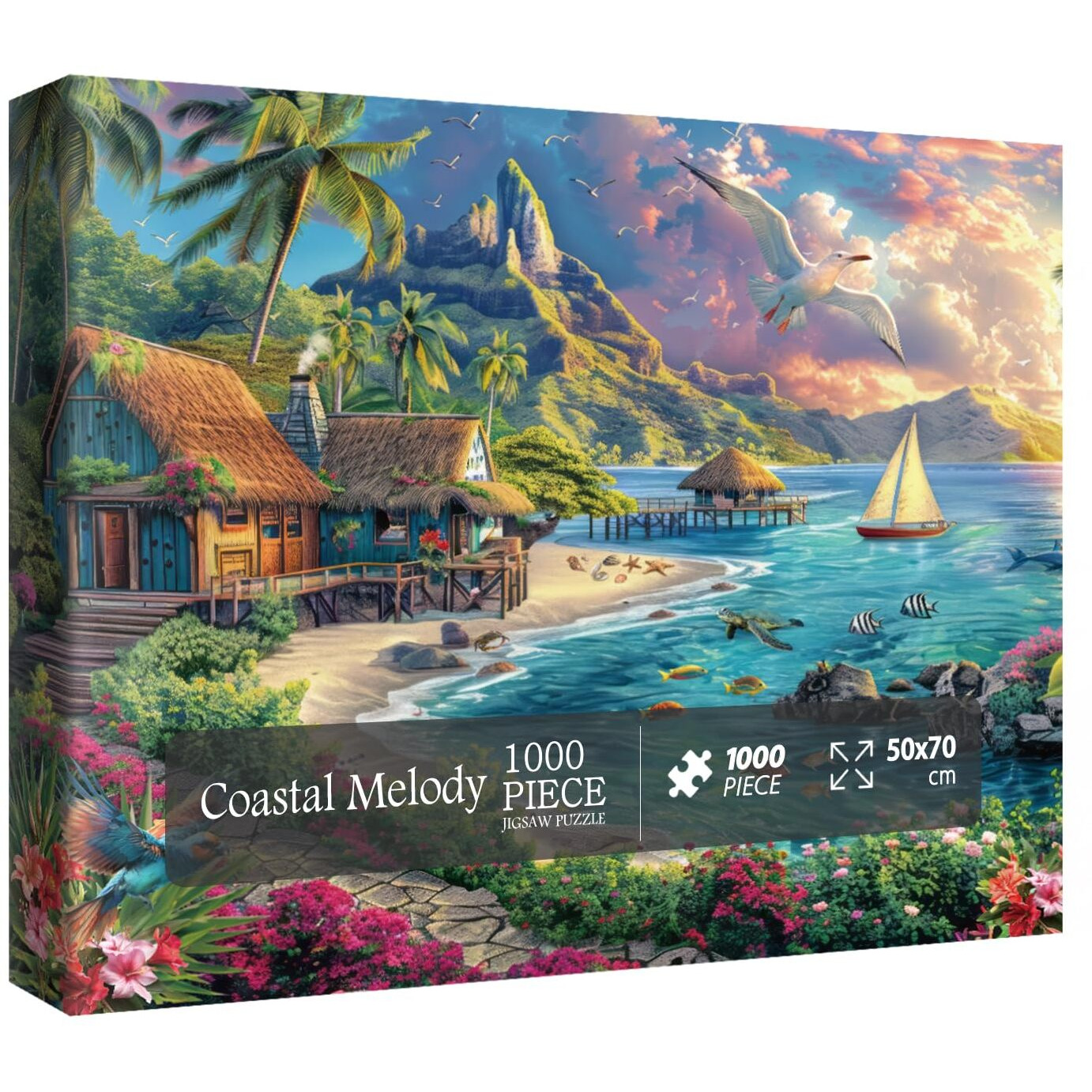 Beach Ocean Puzzles For Adults 1000 Pieces Nature  Summer Hawaii Landscape Scenic Jigsaw Puzzles  Bird Plant Flower Fish Sea Turtle Scenery Puzzle