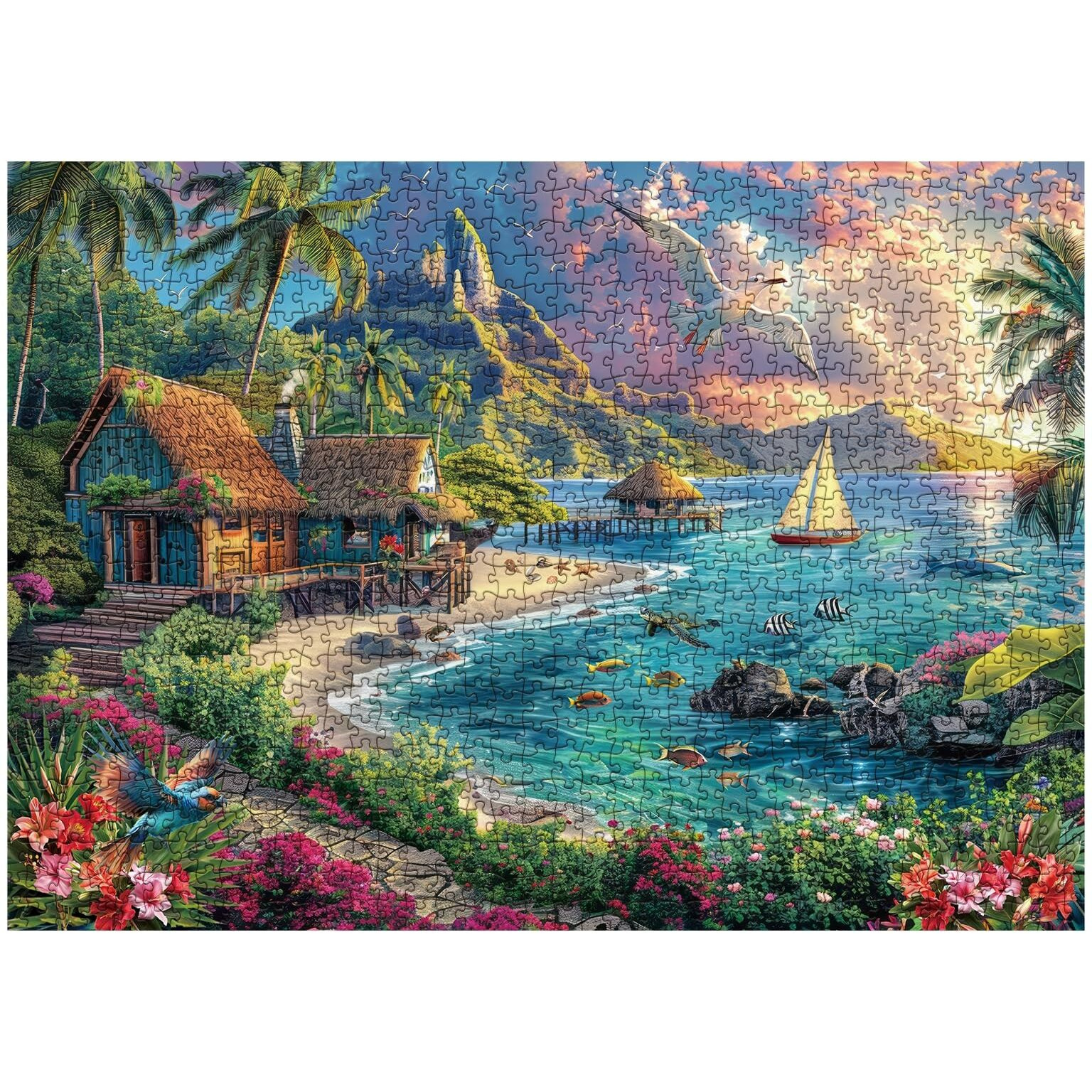 Beach Ocean Puzzles For Adults 1000 Pieces Nature  Summer Hawaii Landscape Scenic Jigsaw Puzzles  Bird Plant Flower Fish Sea Turtle Scenery Puzzle