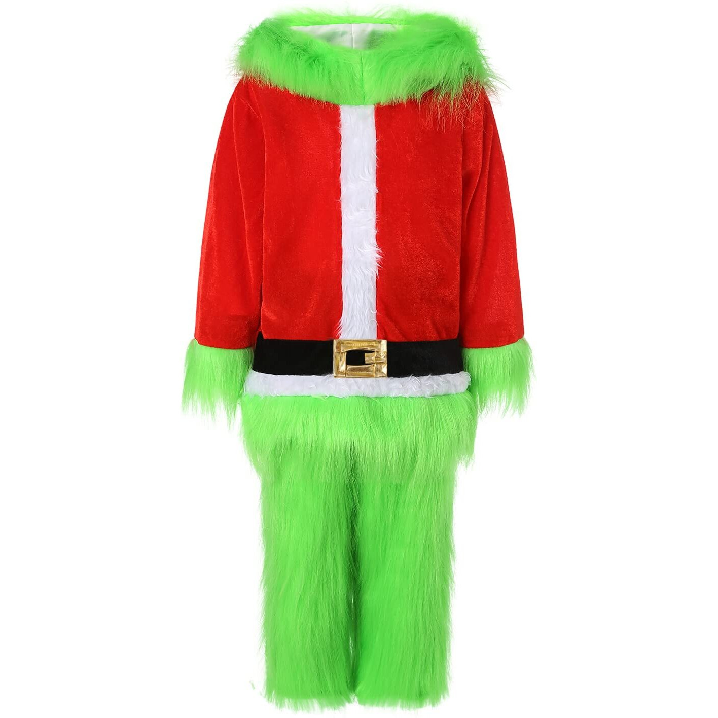Feibel Kids Christmas Costumes Long Sleeve Hooded Top And Pants Sets Green Furry Monster Christmas Outfits (Green  4-5 Years)