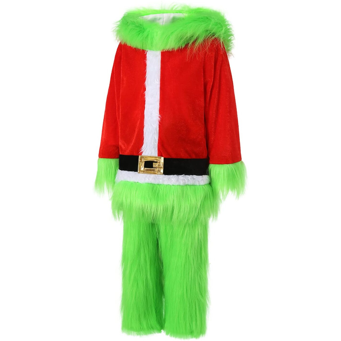 Feibel Kids Christmas Costumes Long Sleeve Hooded Top And Pants Sets Green Furry Monster Christmas Outfits (Green  4-5 Years)