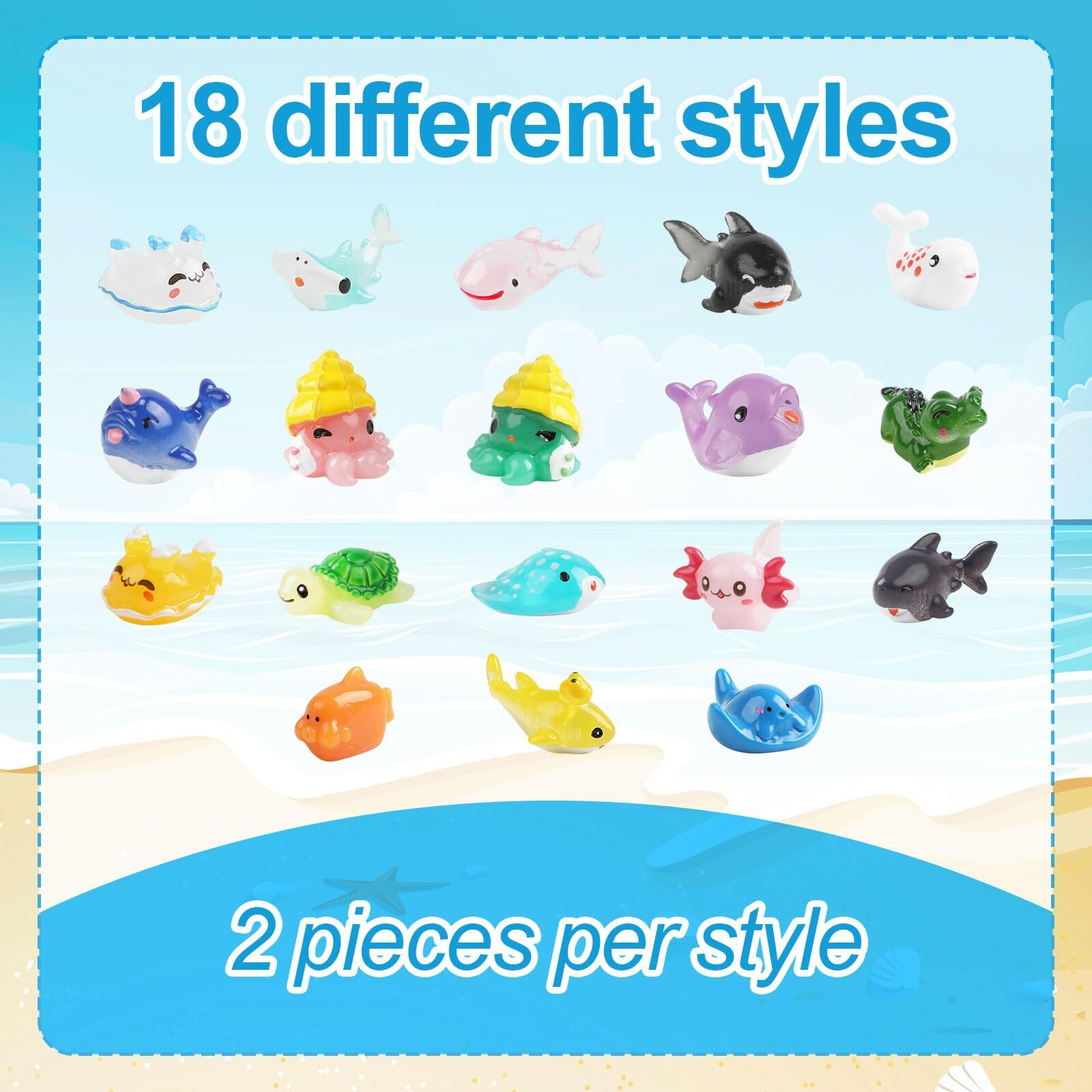 Foimas Mini Ocean Figurines 36Pcs Tiny Resin Trinkets For Kids Fish Tank Decorations Birthday Party Favor Garden Fairy Accessory