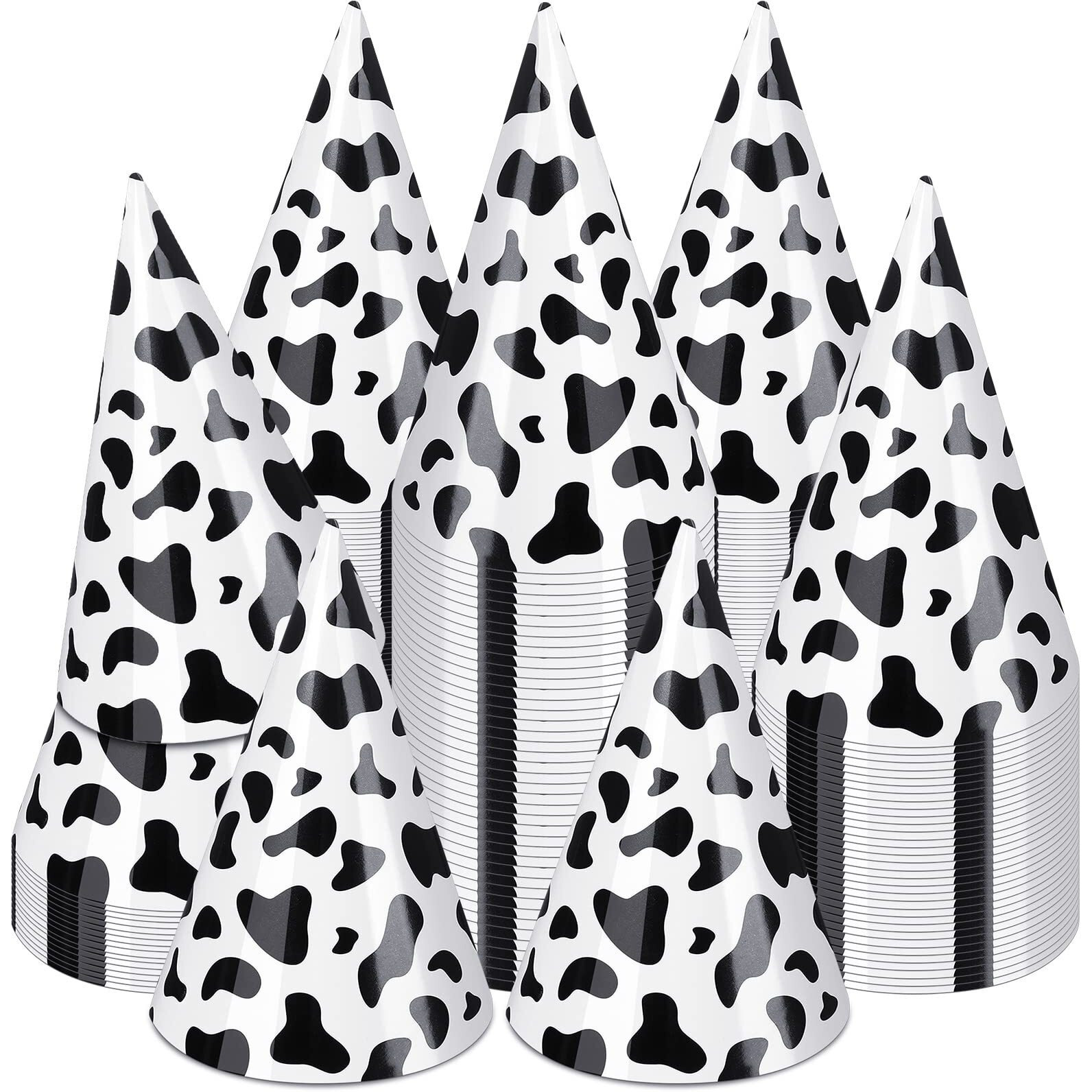 30 Pieces Birthday Party Hats Car/Cow Themed Paper Cone Hat Birthday Party Supplies Decorations For Kids(Milk Cow)