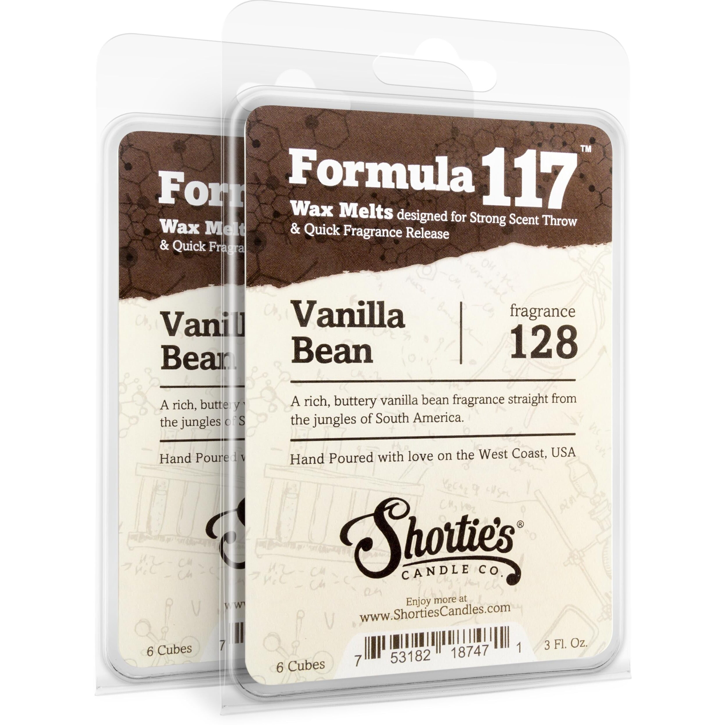 Shortie's Candle Company Vanilla Bean Wax Melts Multi Pack - Formula 117-2 Highly Scented 3 Oz. Bars (6 Oz. Total) - Made With Natural Oils - Bakery & Food Air Freshener Cubes Collection