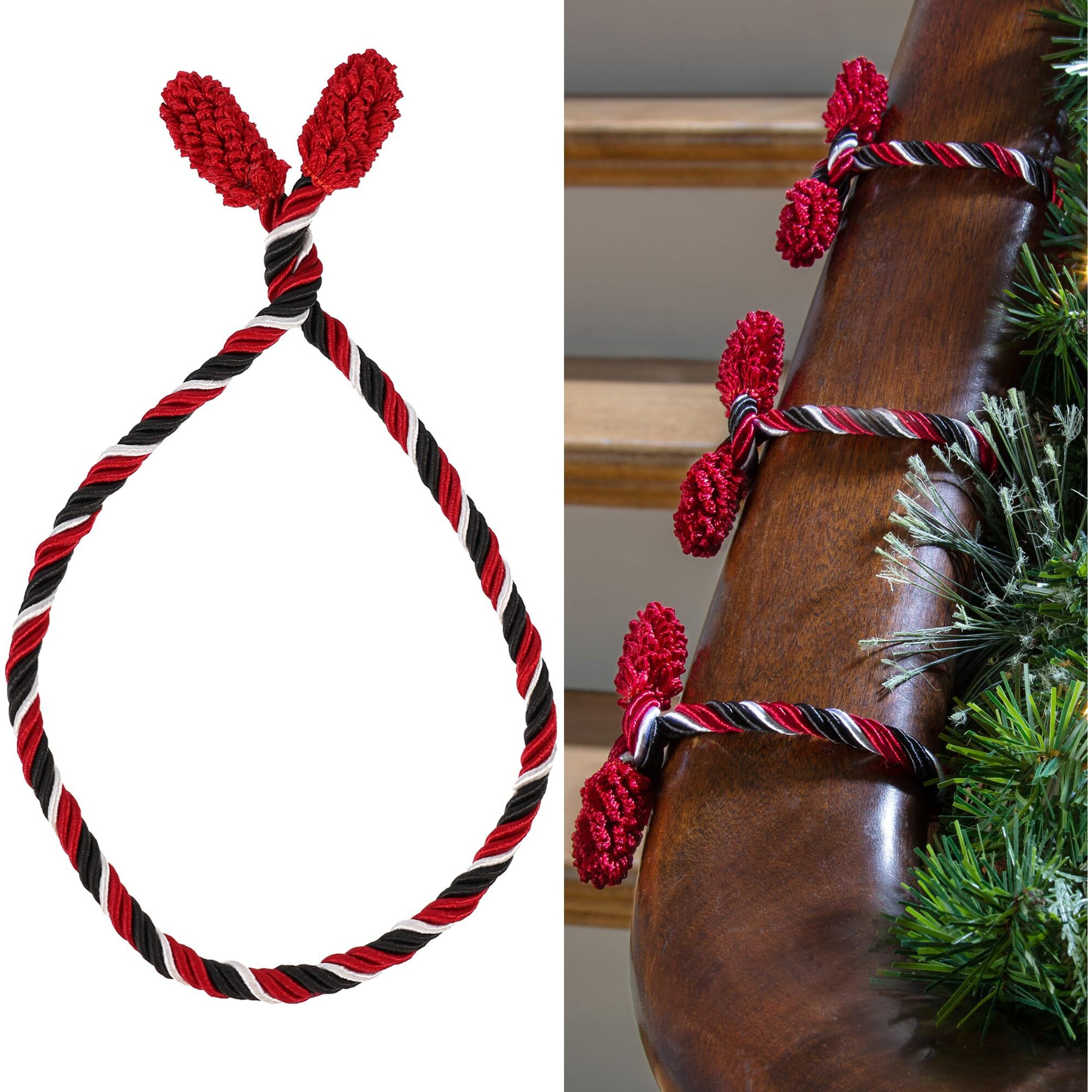 Haute Decor Decorative Twist Ties  6 Pack  16 Inches (Black/Red/White) - Hang Garland  Lights  Decorations From Bannister Or Railings For Christmas Holidays Or Use Year-Round