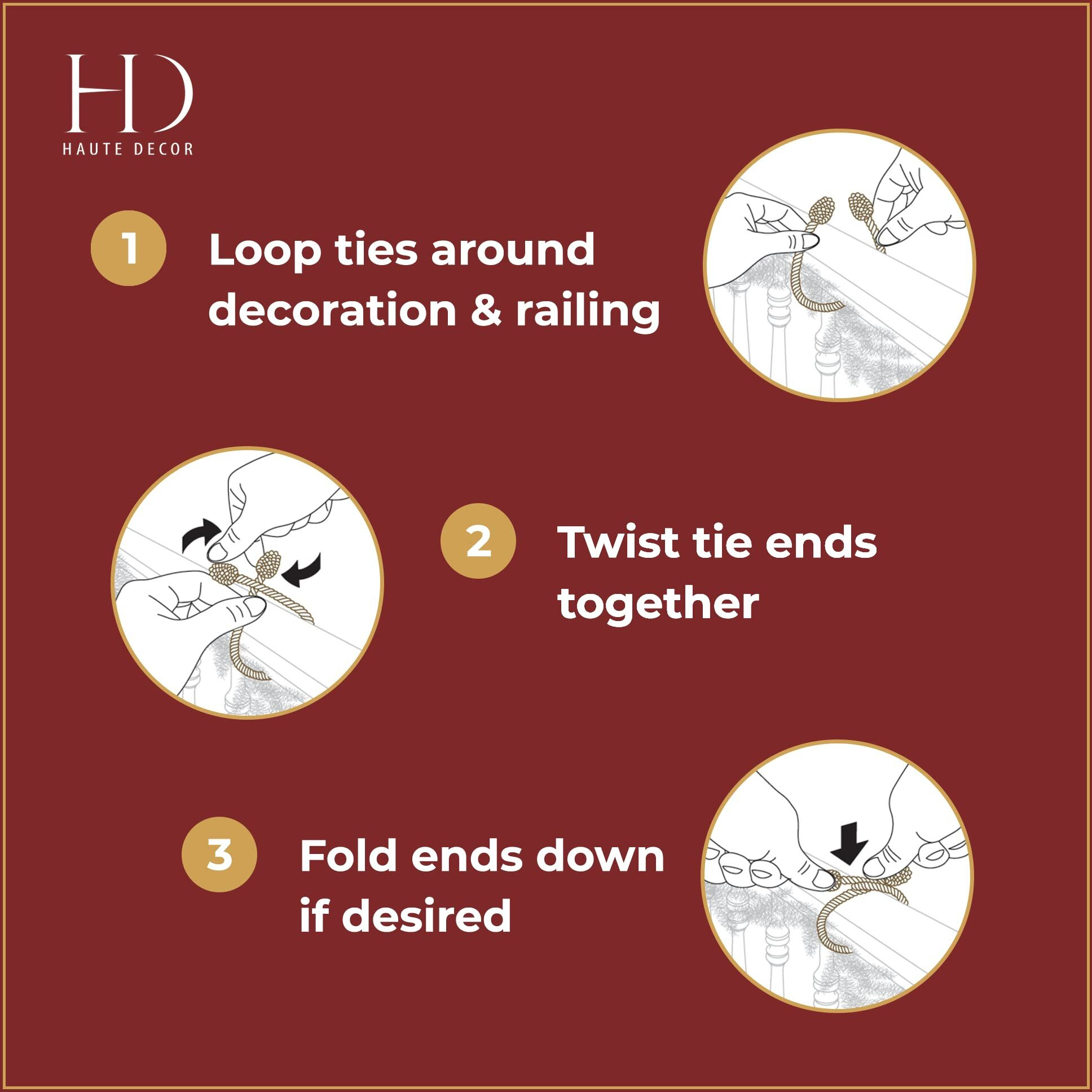 Haute Decor Decorative Twist Ties  6 Pack  16 Inches (Black/Red/White) - Hang Garland  Lights  Decorations From Bannister Or Railings For Christmas Holidays Or Use Year-Round