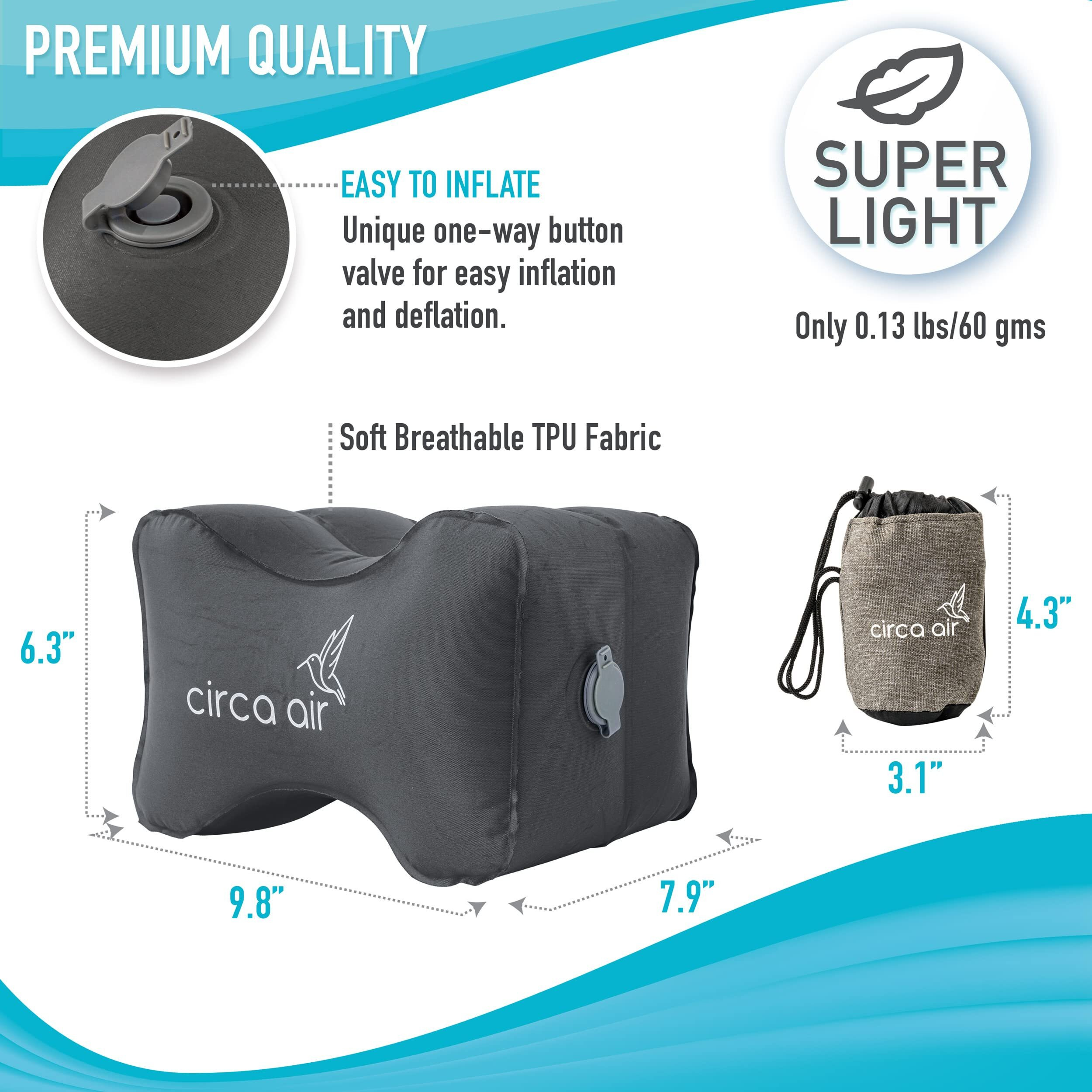 Circa Air Inflatable Knee Pillow For Side Sleepers  Travel Knee Pillow Between Legs For Sleeping  Orthopedic Sciatica Pain Relief Pillow  Leg Pillow For Hip Joints And Thigh Sleep Support