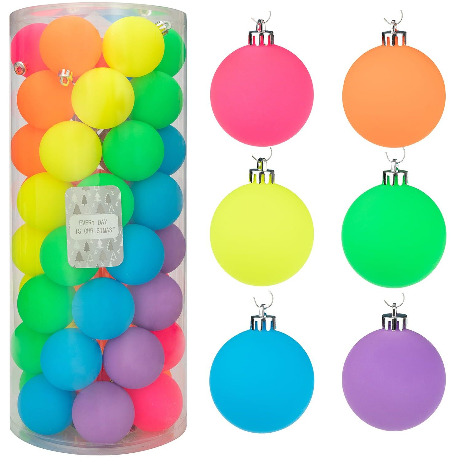 Every Day Is Christmas Ornaments  Shatterproof Christmas Tree Ornament Set  Christmas Balls Decoration 50 Count(2.24""/57Mm  Neon)