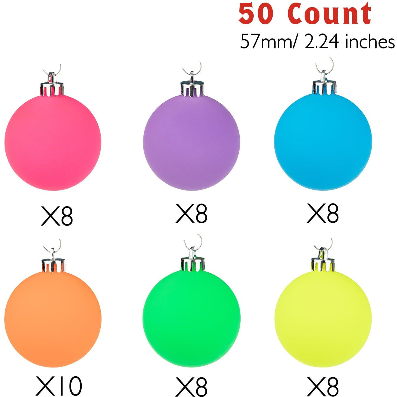 Every Day Is Christmas Ornaments  Shatterproof Christmas Tree Ornament Set  Christmas Balls Decoration 50 Count(2.24""/57Mm  Neon)