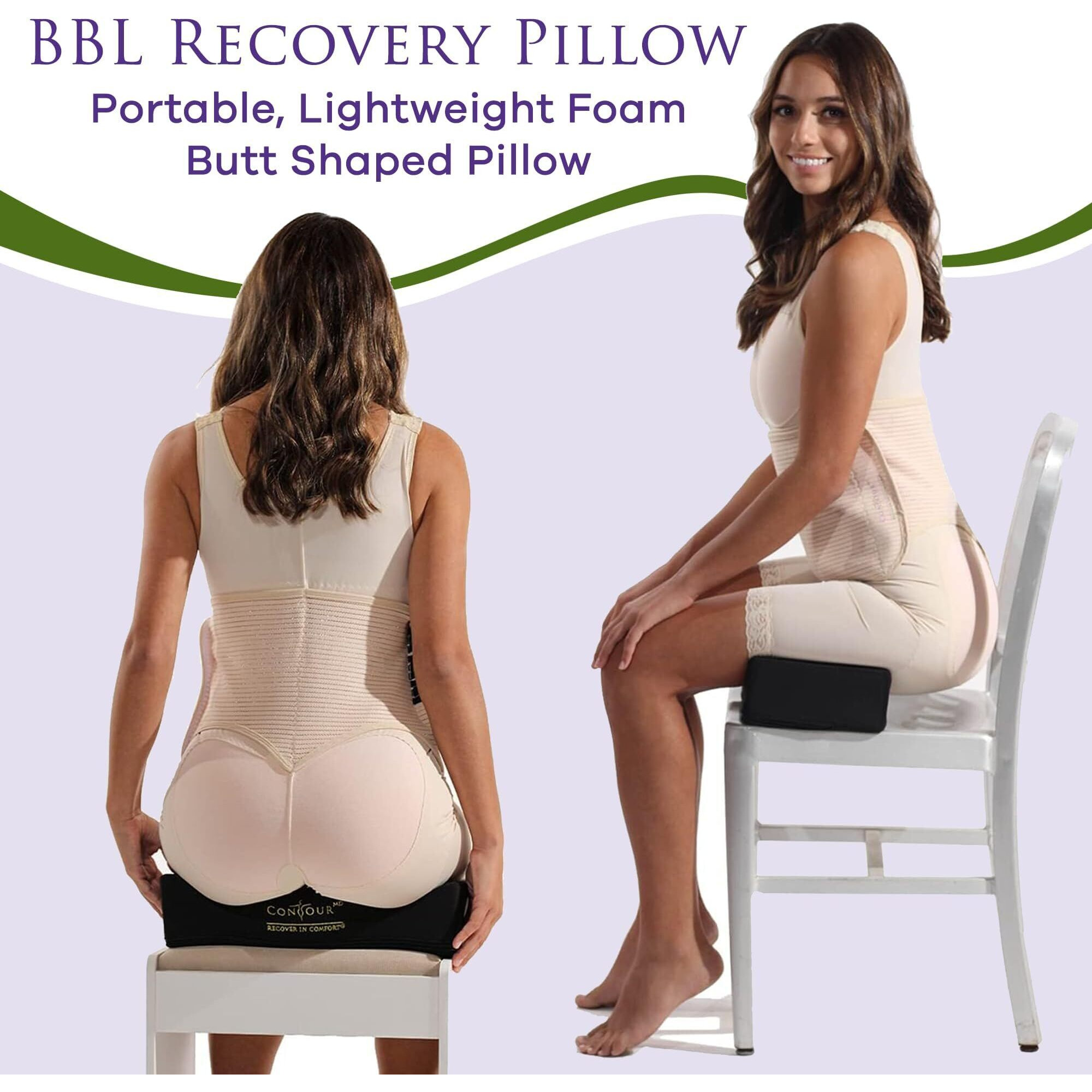 Contourmd Bbl Pillow After Surgery For Butt - Brazilian Butt Lift Bbl Recovery Pillow - Portable  Lightweight Foam Butt Shaped Pillow - Bbl Post Surgery Supplies - Rectangle (Black)