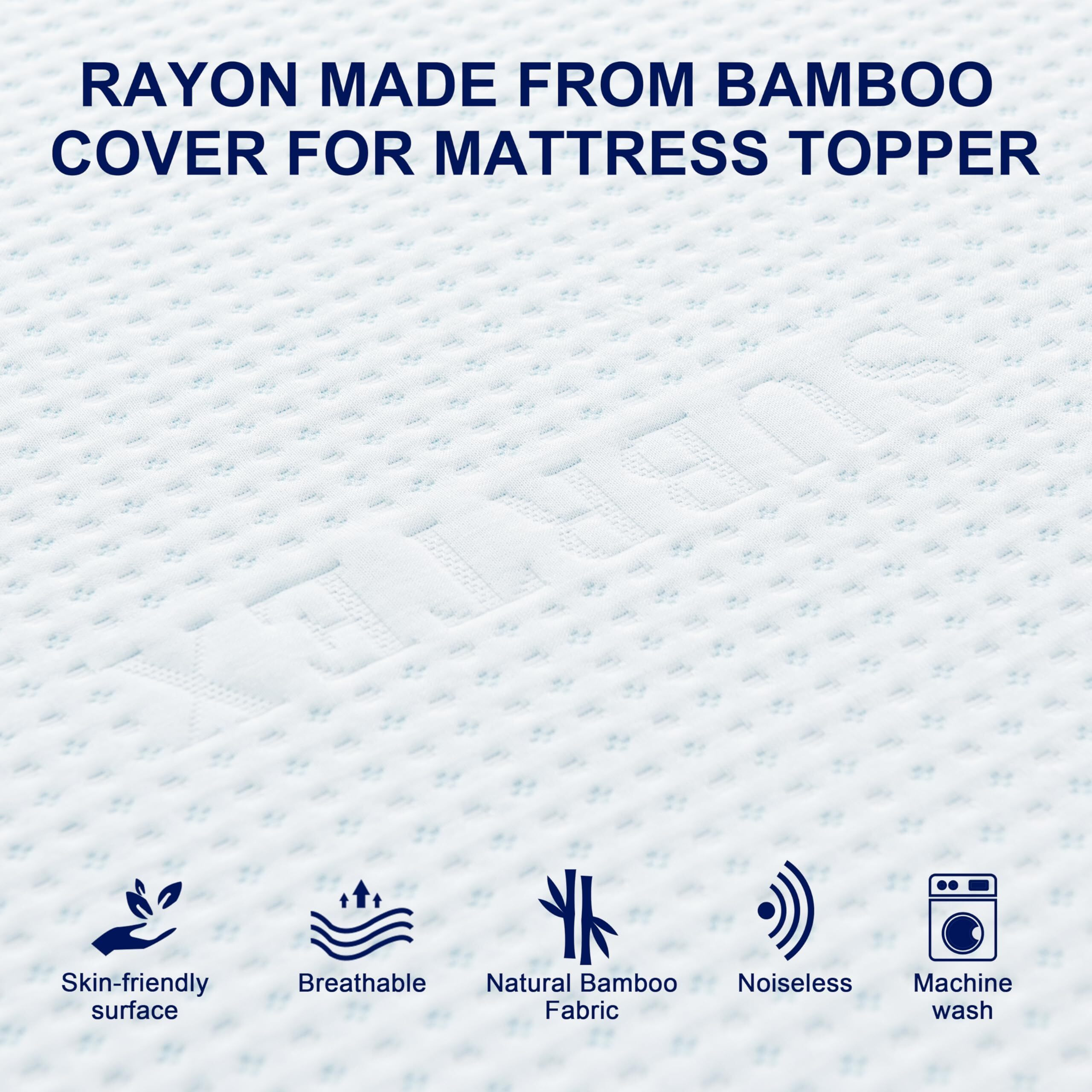 Subrtex 3 Inch Mattress Topper Cover (Only Cover) Mattress Topper Protector Bedding Rayon Made From Bamboo Removable Mattress Encasement With Zippers  Queen