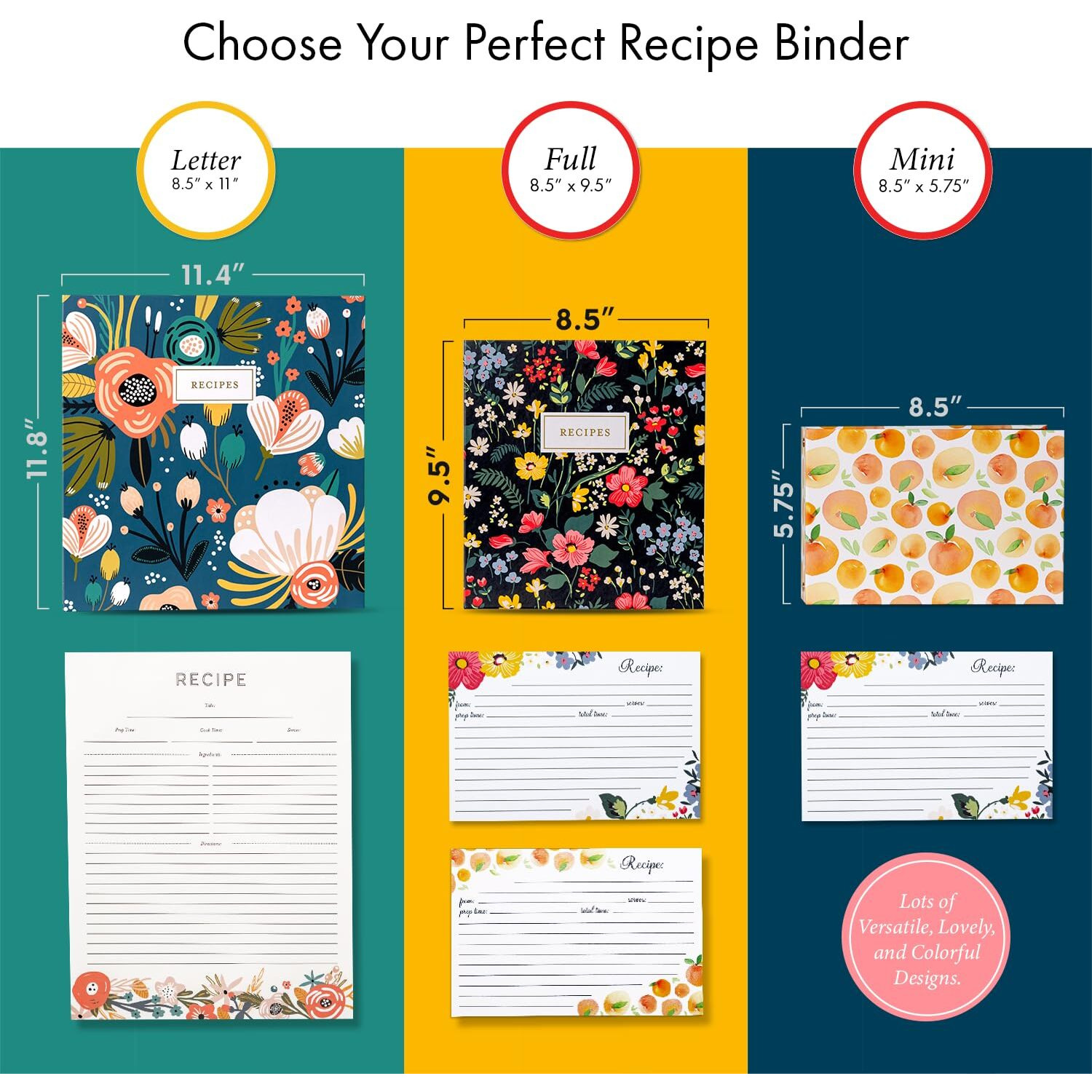 Jot & Mark 3 Ring Recipe Binder 8.5"" X 9.5"" | Full-Page With Clear Protective Sleeves And Color Printing Paper For Family Recipes (8.5"" X 9.5"" Recipe Binder  Culinary Crockery)