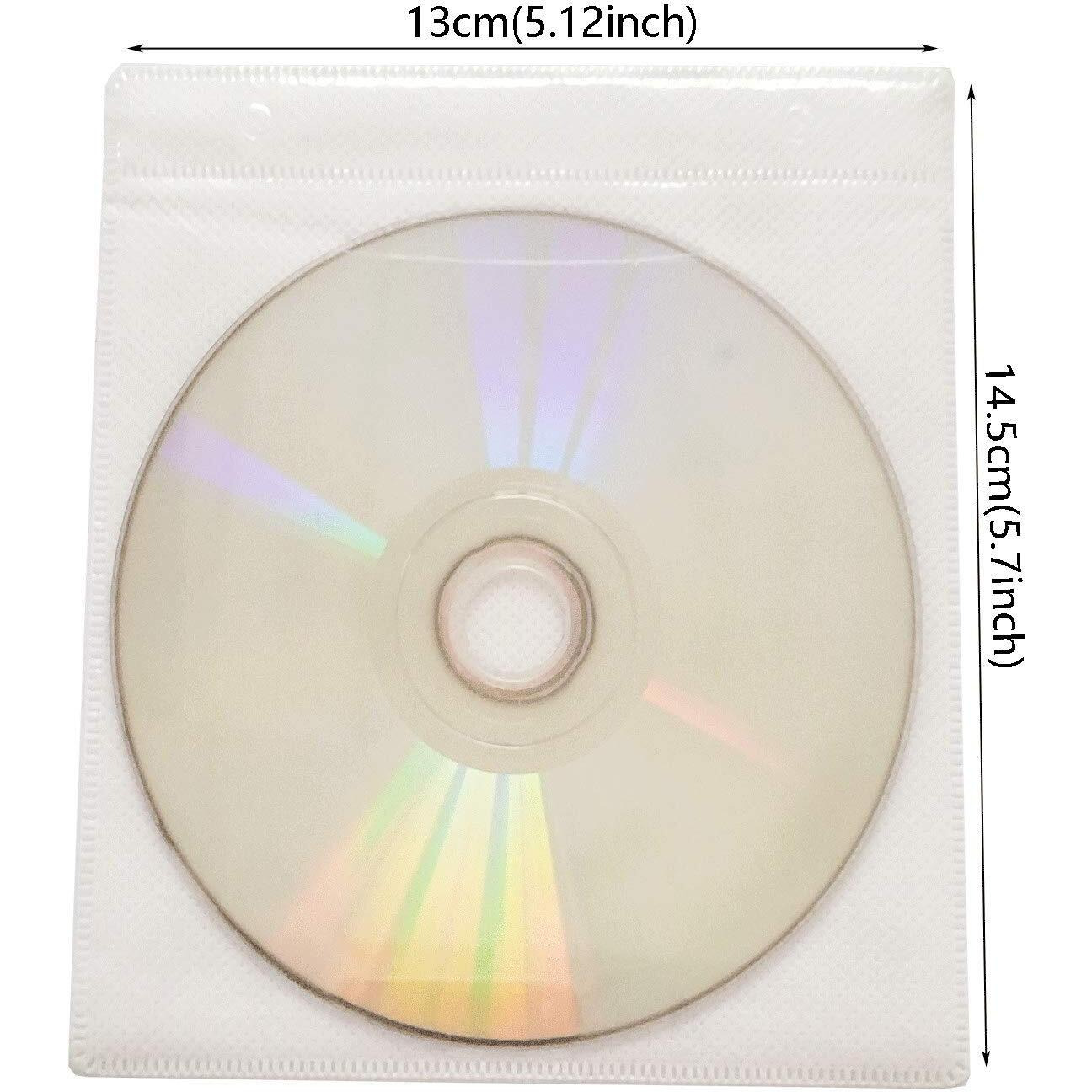 Haplives Cd/Dvd/Bluray Sleeves Double-Sided Refill Plastic Sleeve For Cd And Dvd Storage Binders 100 Pack (White)