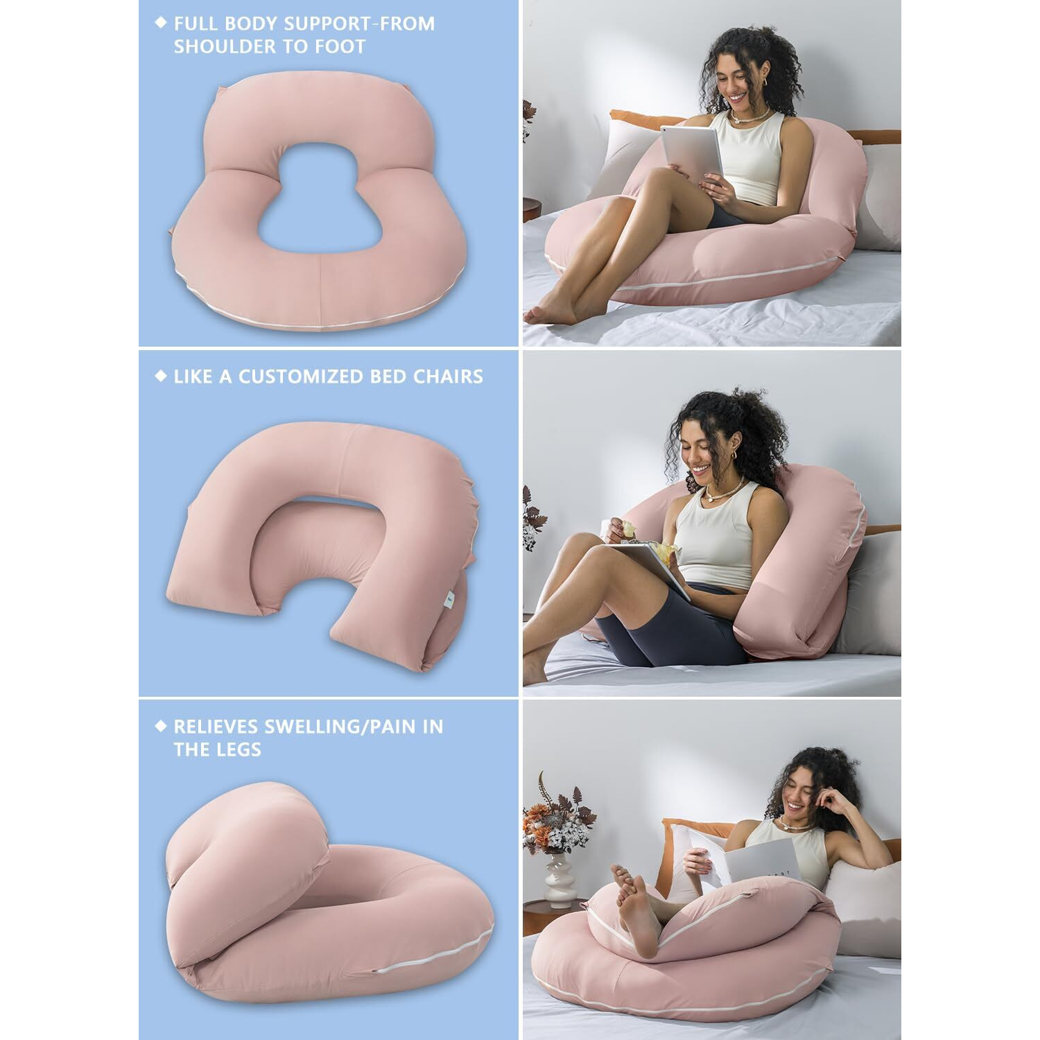 Insen Reading Pillow  Back Pillow For Sitting In Bed For Reading  Nurse & Relax  Reading Pillow For Adults  Moms & Kids  Sit Up Pillow For Bed (Cooling Cotton-Pink  Basic)